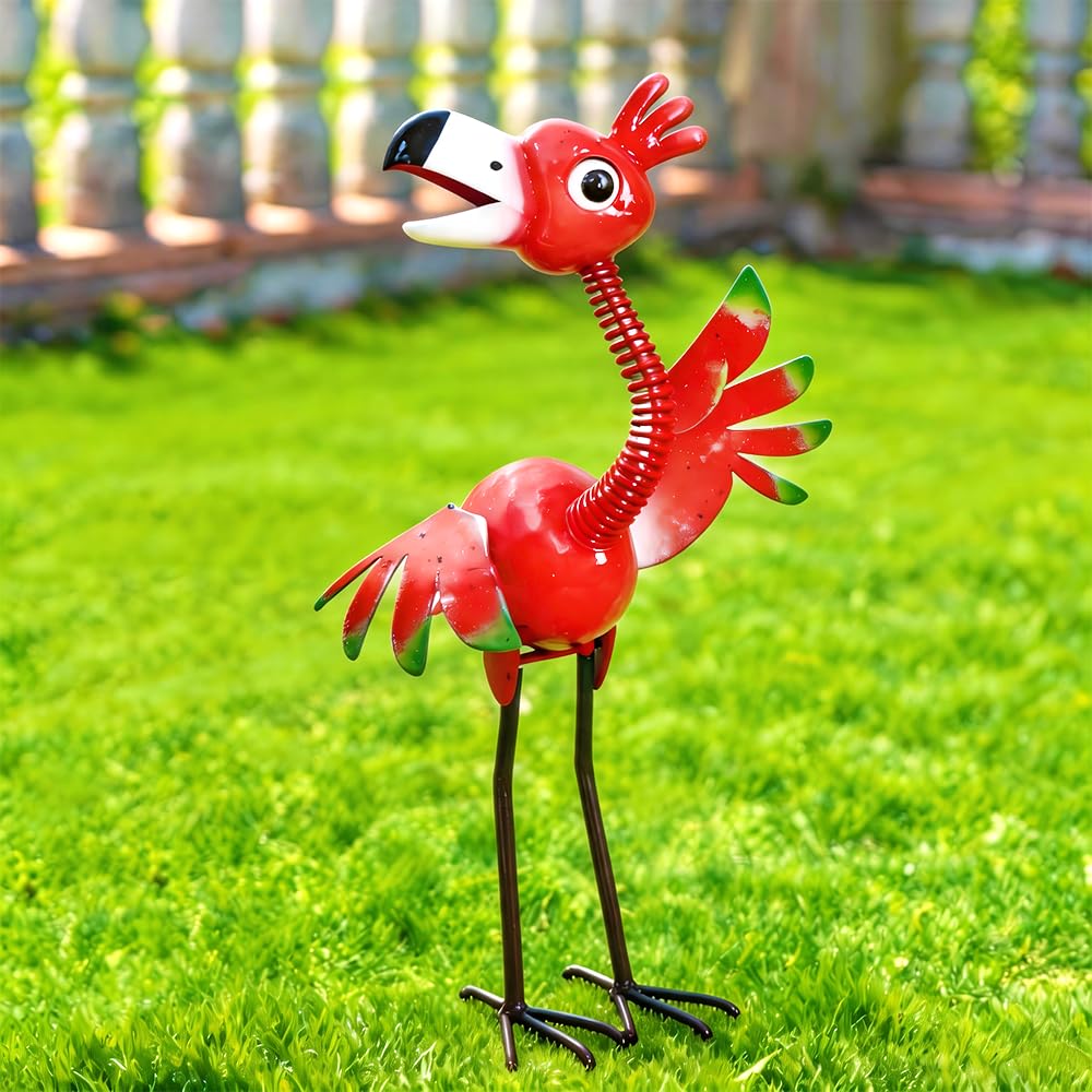 Natelf Metal Flamingo Garden Statue, Whimsical Pink Bird Flamingo Sculpture Decor Yard Art for Outdoor Yard Porch Patio Backyard Porch Decorations 21.46''