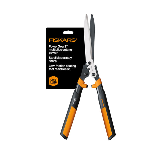 Fiskars 23" Hedge Shears, Hedge Clippers with PowerGear2 Technology that Multiplies Power for Less Effort, Garden Shears with SoftGrip Handles and Shock-Absorbing Bumpers
