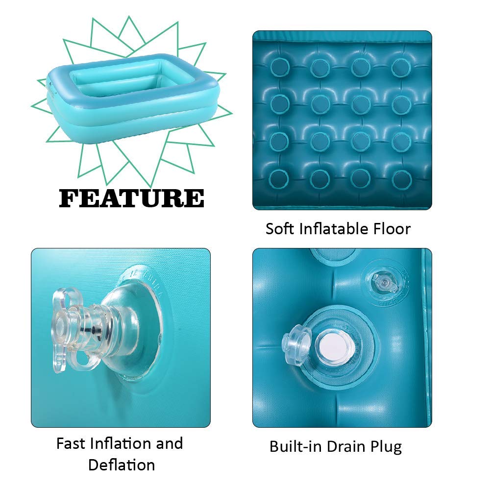 HIWENA Kiddie Pool, 45x35x14inch Green Inflatable Kids Swimming Pool with Fast Valve, Repair Patch & Drain Plug, Summer Water Fun Bathtub & Ball Pit for Kids