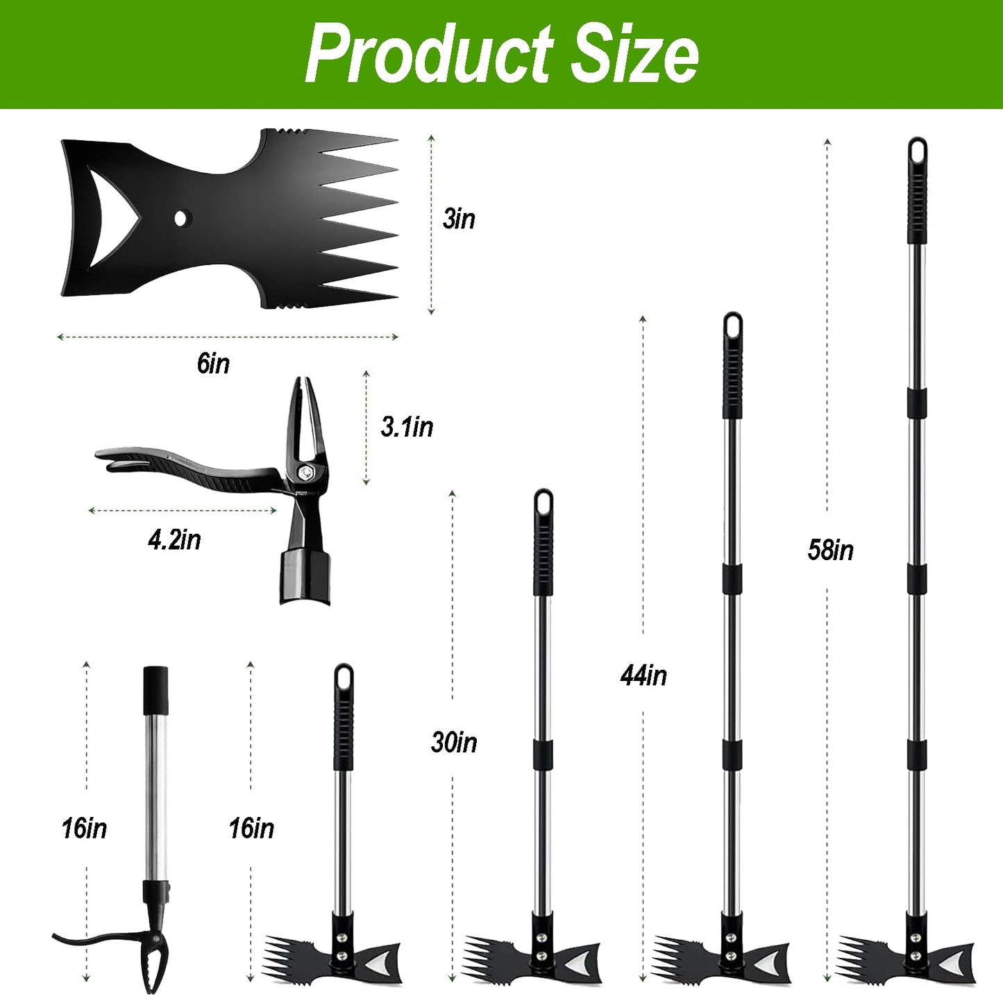 HWLANTU Stand Up Weed Puller Tool with 58" Adjustable Long Handle, 2 in 1 Heavy Duty Manual Weeder & Garden Hoe, 4-Claw Steel Head Weed Remover with Gloves for Yard Lawn Patio Flower Bed