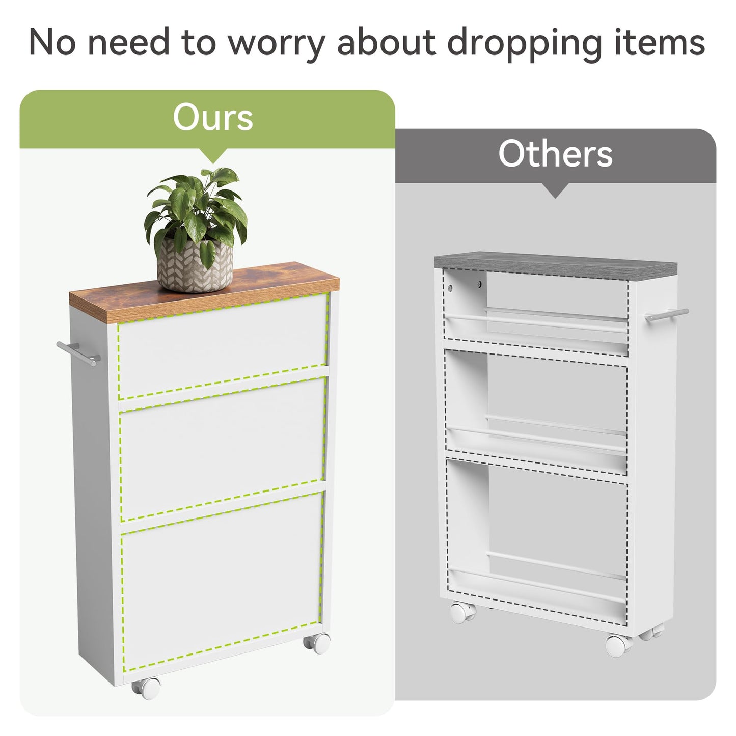 LITTLE TREE 4 Tier Rolling Cart with Wheels, 6.3 Inch Slim Storage Cart, Wooden Snack Cart with Narrow Shelf, White Laundry Room and Bathroom Organizer Shelves