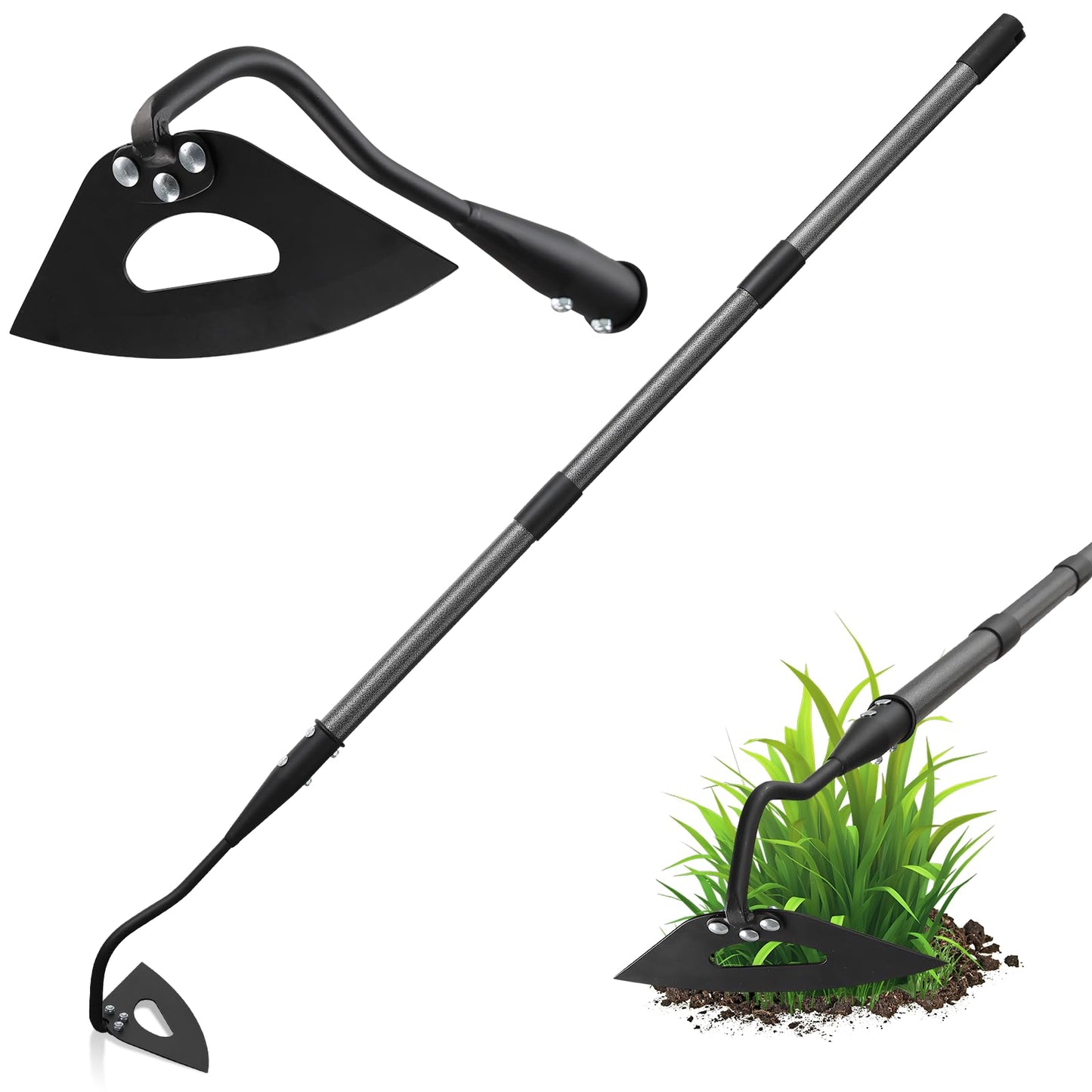 Hollow Hoe Garden Tool Long Handle 56" for Digging, Weeding, Hoeing, Cutting and Loosing Soil, Sickle Garden Hoe Heavy Duty Landscaping Tools
