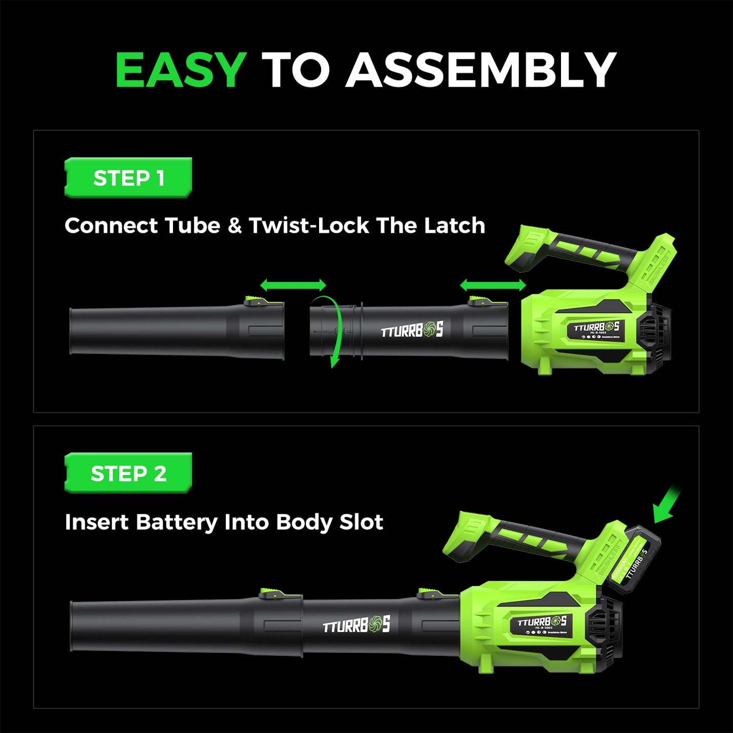 Leaf Blower Cordless, 650CFM Electric Leaf Blower with 2 x 5.0Ah Batteries and Charger, 6-Speed Modes, Brushless Motor, Powerful Blowers for Lawn Care, Yard, Patio, Dust, Blowing Leaves