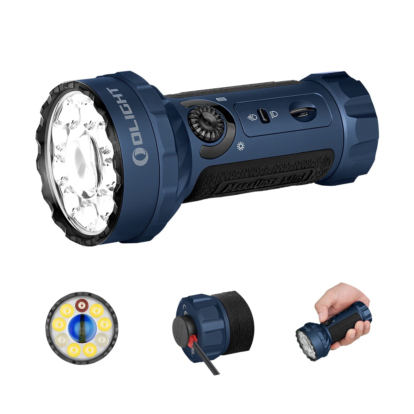 OLIGHT Marauder Mini 7,000 Lumens Bright Flashlight with 600 Meters Beam Distance, Powerful RGB Lights, Magnetic Rechargeable for Outdoors Work, Hunting, and Searching(Midnight Blue)