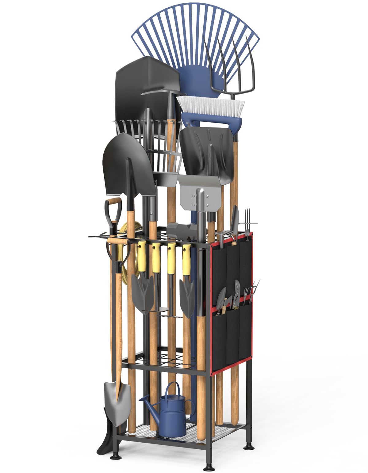 Lovind Garden Tool Organizer,Metal Yard Tool Organizer ,Holds 50 Long-Handled Tools/Rakes/Brooms,Side Garden Pocket ,Heavy Duty Steel Yard Tool Storage Rack for Garage,Shed, Outdoor