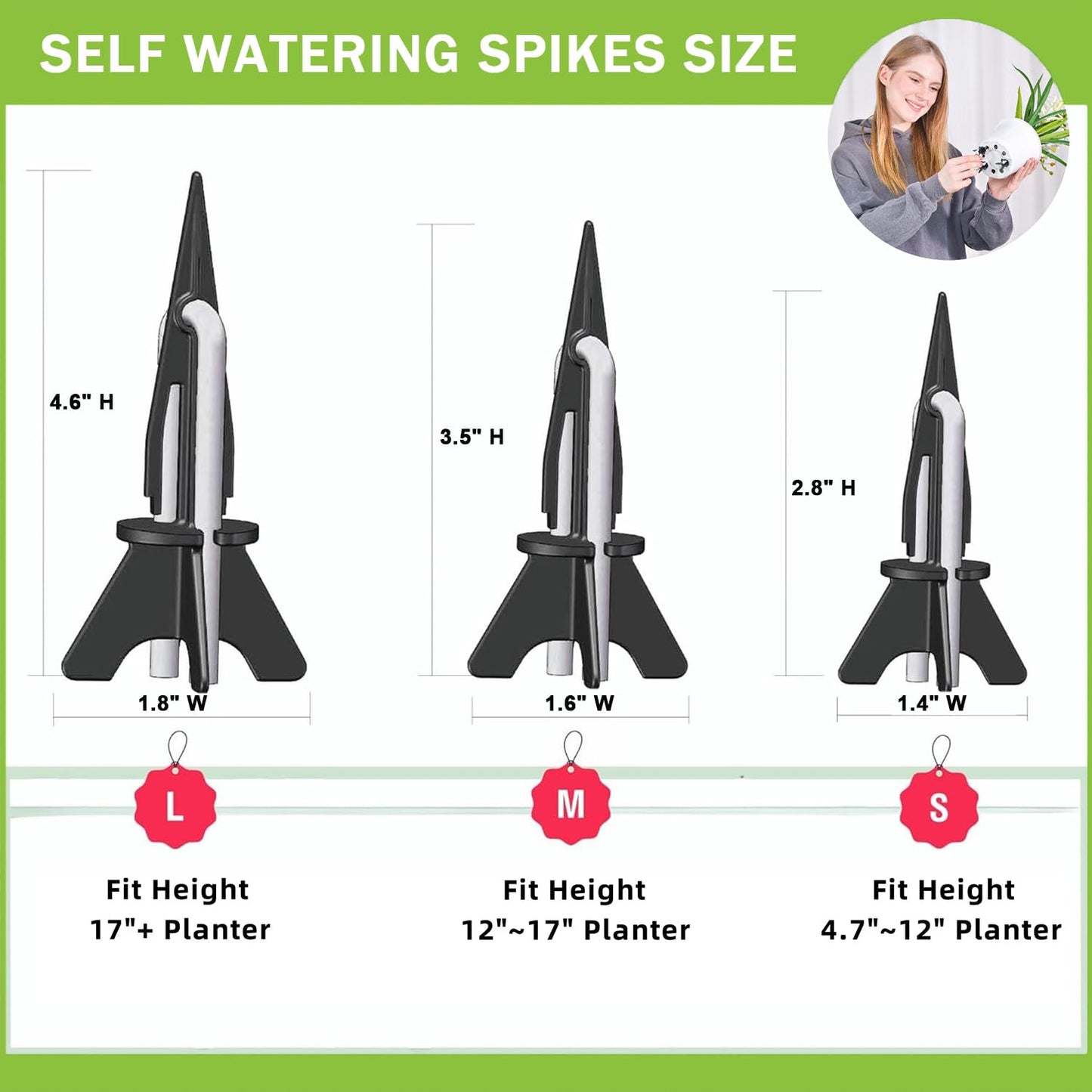 GreenShip 4 Pack Self Watering Planter Insert, Wick Spikes for Plants, Patented Plant Wicks for Self Watering, Plant Stakes for Indoor Outdoor Plants,Vacation Use (Small for Height 4.7"-12" Planter)