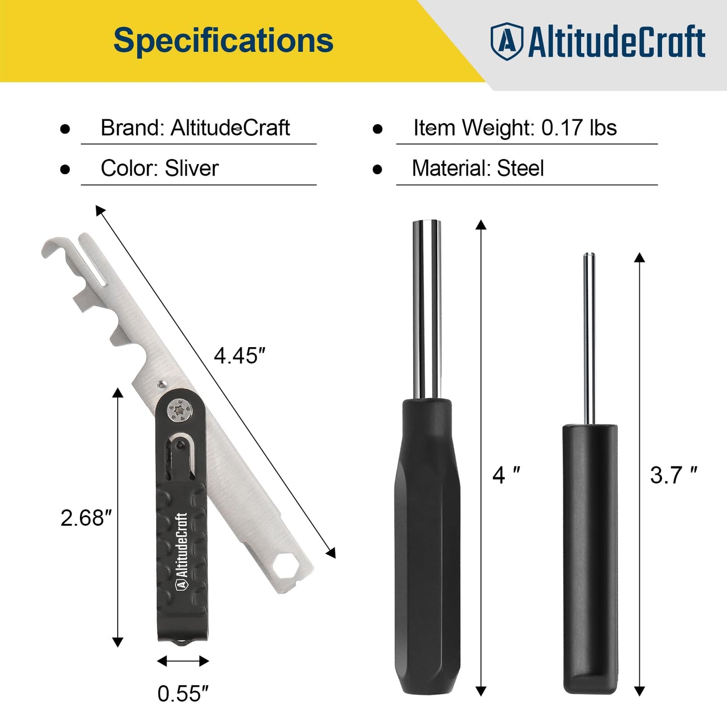 AltitudeCraft Carbon Multi-Scraper and Sight Tool Kit, Carbon Cleaning Tool, Carbon Removal Tool, Front Sight Tool, Includes Disassembly Tool and Pin Punch Tool