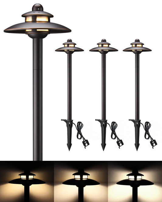 LITFIT Low Voltage Landscape Lighting, 3CCT (2700K/3000K/4000K) 12V 3.87W 83lm Pathway Lights, Oil Rubbed Bronze Die-Cast Aluminum Hardwired Walkway Light with Connectors for Garden Yard, 4 Pack