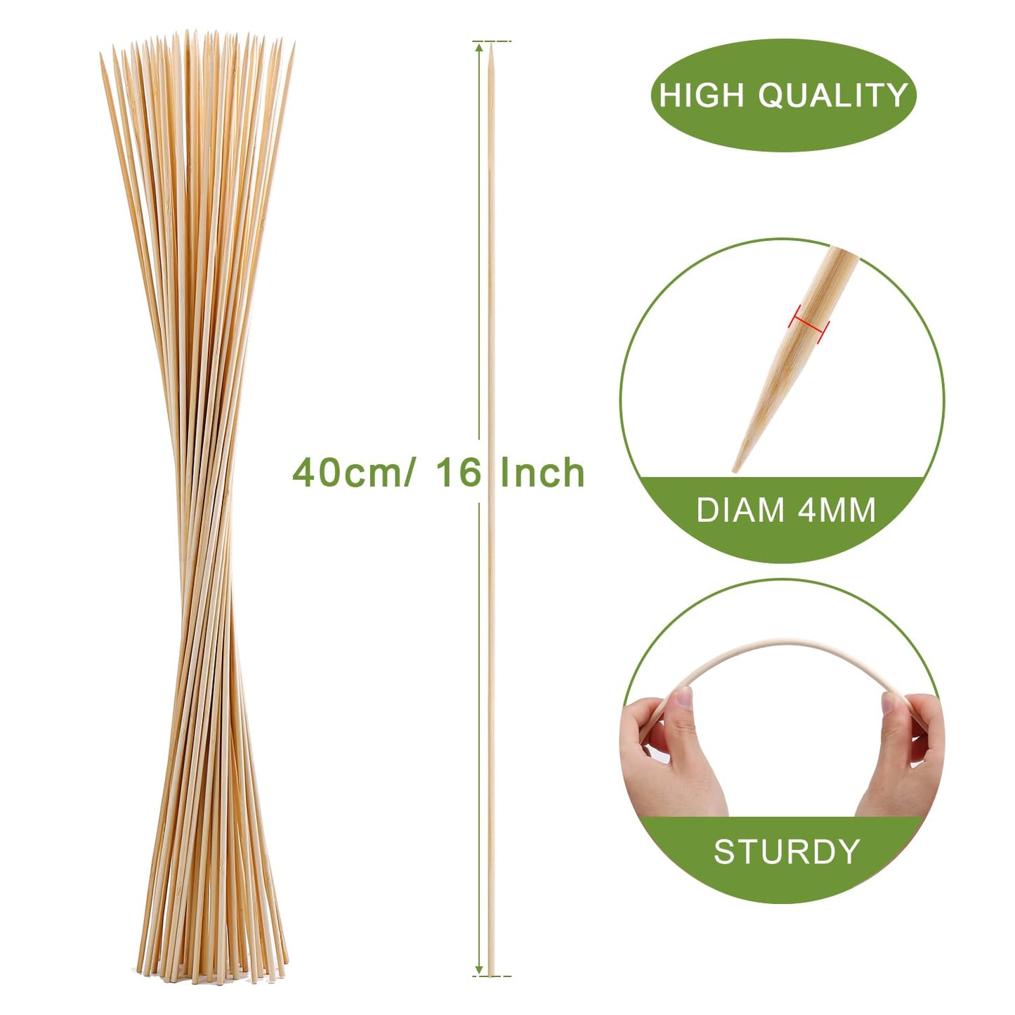 200 PCS Bamboo Marshmallow Roasting Sticks, SMores Skewers for Fire Pit, Proper Long 16 Inch Heavy Duty 4mm Thick Wooden Smores Sticks for Open Fire Pits Roaster Barbecue Hot Dog Camping Kebab Sausage