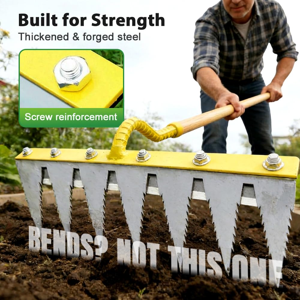 Iron Weeding Rake 2.0, Heavy Duty Garden Hand Weeder Rake, 4/5/6/7 Teeth Weeder Tool for Yard Lawn Garden, Manual Weed Puller Gardening Weeding Tool (4 Teeth)