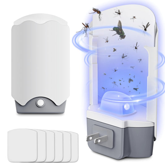 Forhimn Fly Trap Indoor, 2 Plug-in Fly Catchers with 6 Glue Card Refills, Fruit Fly & Gnat Trap for Home, Sticky Flying Insect Trap for Flies, Moths, Safe & Mess-Free