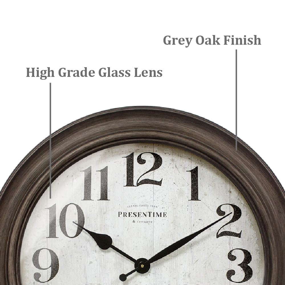 Presentime & Co. 26" Clifton in/Outdoor Farmhouse Clock with Thermometer & Hygrometer as All in One Weather Station, Farmhouse Wall Art and Timepiece for Home Decoration, Grey Oak Finish