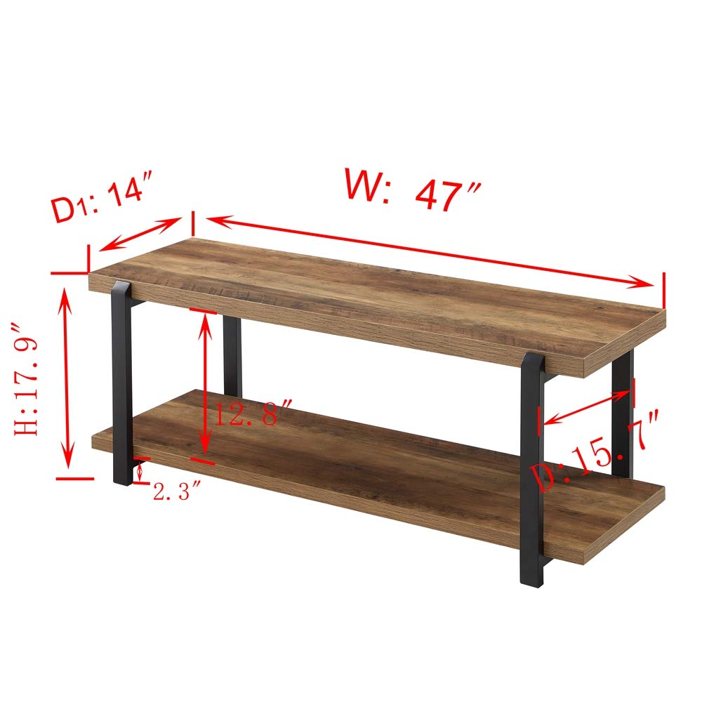 FOLUBAN Entryway Bench, Industrial Shoe Storage Bench for Bedroom Living Room, Modern Indoor Bench Seat for Hallway Front Door Entrance, Easy Assembly, Oak 47 inch