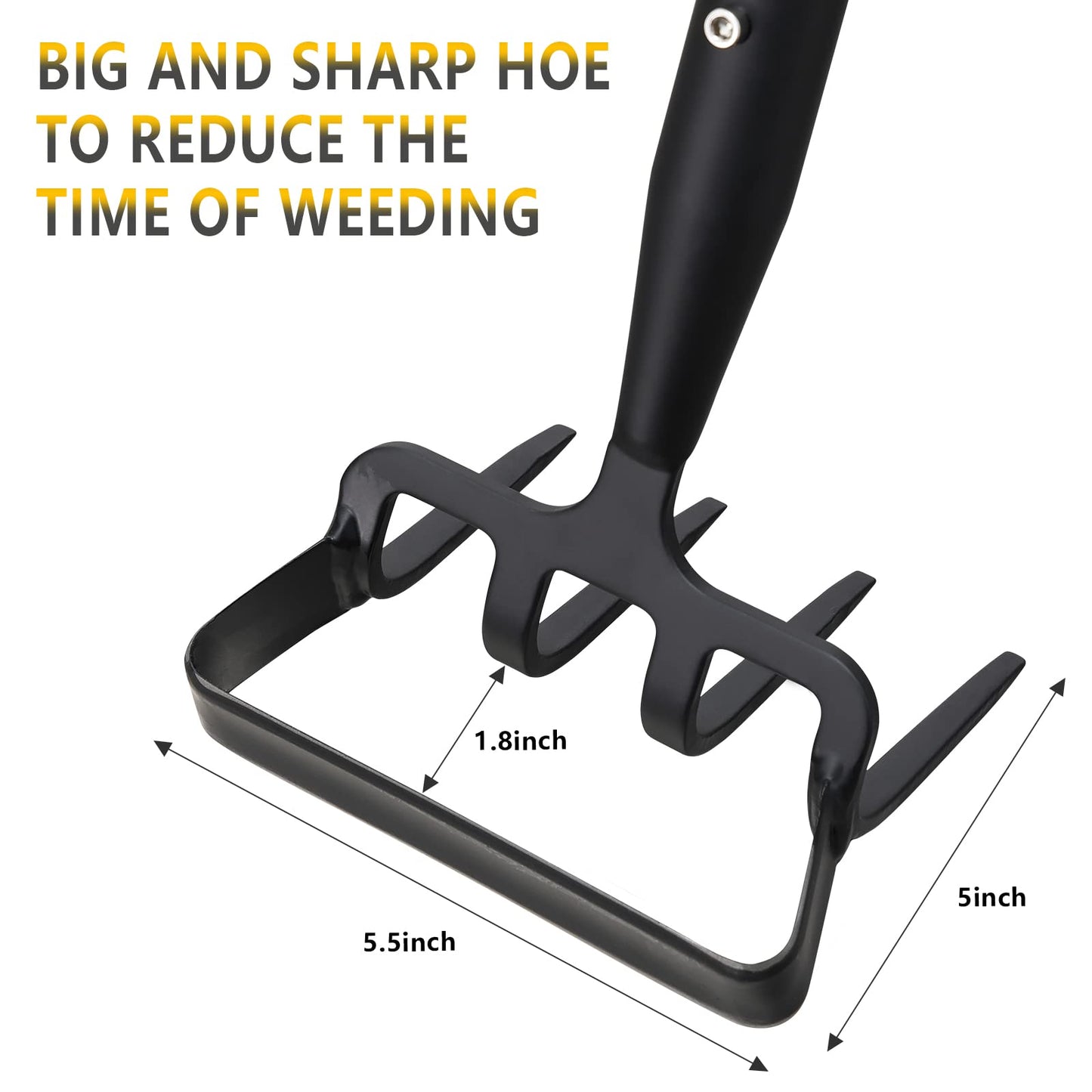BsBsBest Hoe Garden Tools, 37-62 Inch Gardening Tools for Weeding, Stirrup Hoe Long Handle for Yard Weed Puller, Scuffle Hula Adjustable Weeding Loop Hoe for Lawn, Vegetable, Soil, Planting Black