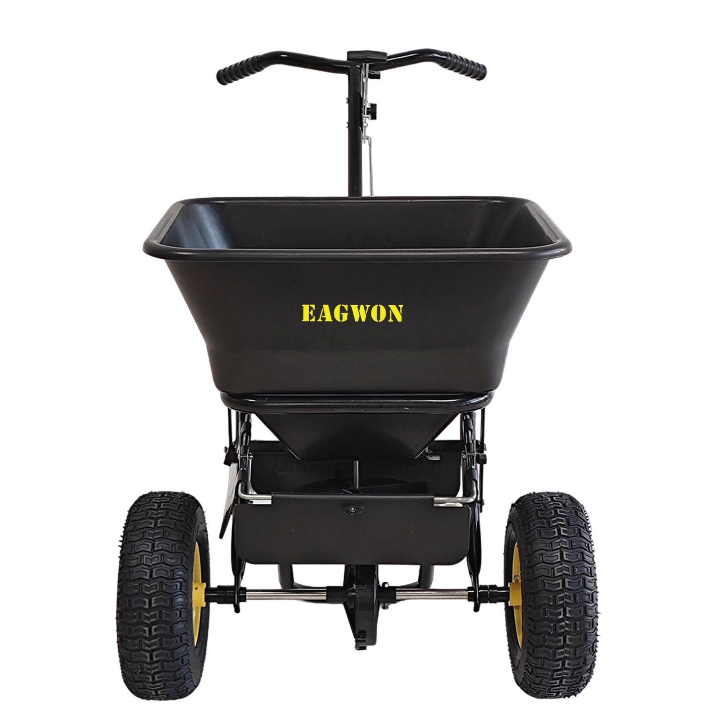 EAGWON Salt Spreader, Walk-Behind Push Broadcast Spreader - Commercial All Season, 100lb Capacity, 13in All-Terrain Pneumatic Tires, Grate/Cover/Enclosed Gearbox, for Seed/Fertilizer/Salt/Snow Melt