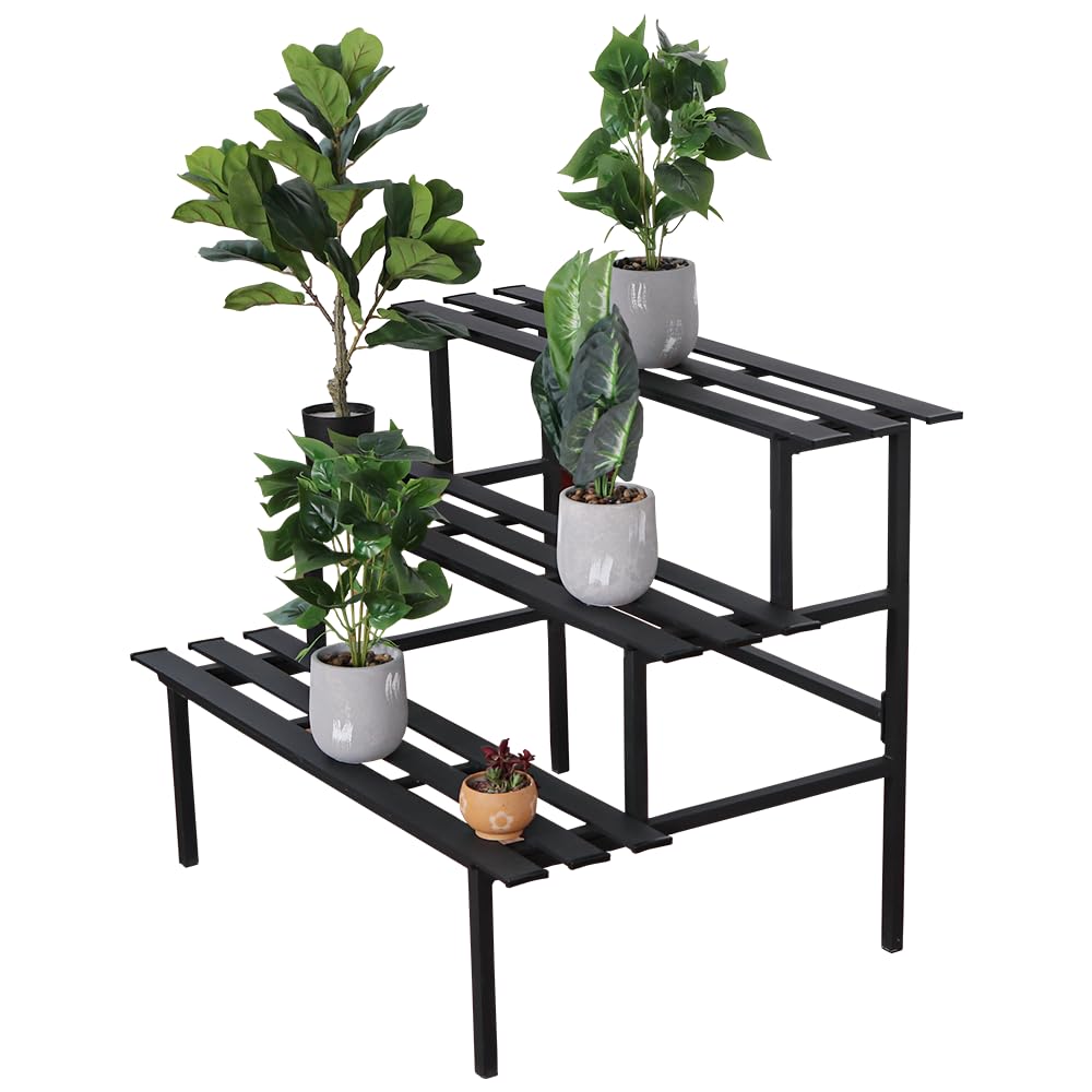 DHYGOTFUR Versatile 3-Tier Metal Plant Stand, Ladder Designed, Heavy-Duty Utility Storage Rack for Indoor & Outdoor Use, Decorative Plant Display for Home, Garden, Patio, and Balcony.