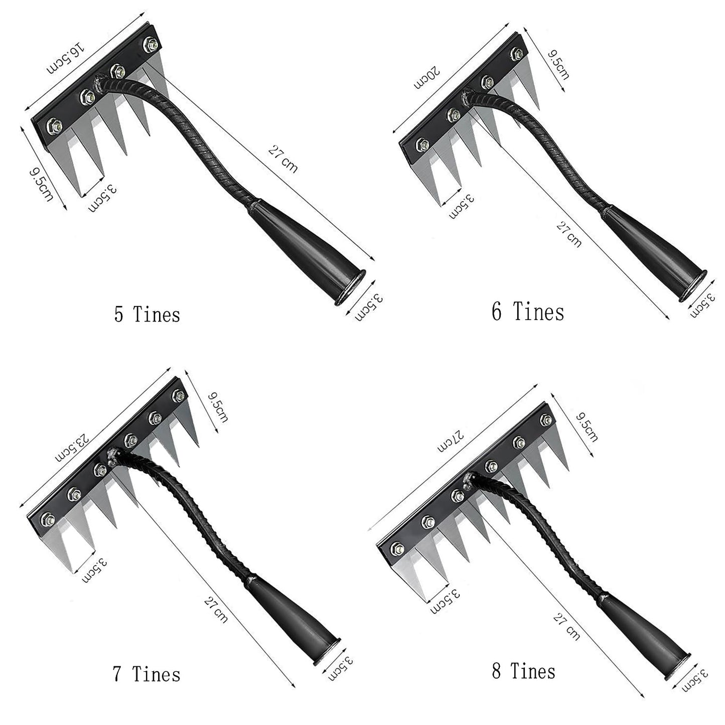 Gardening Hand Weeder Tool,Manual Weeder Tool with Detachable Blades, 4 Sizes High Carbon Steel Dual-Edge Design for Farm Garden Lawn Weed Removal, Soil Cultivation & Root Extraction (5 Tines)