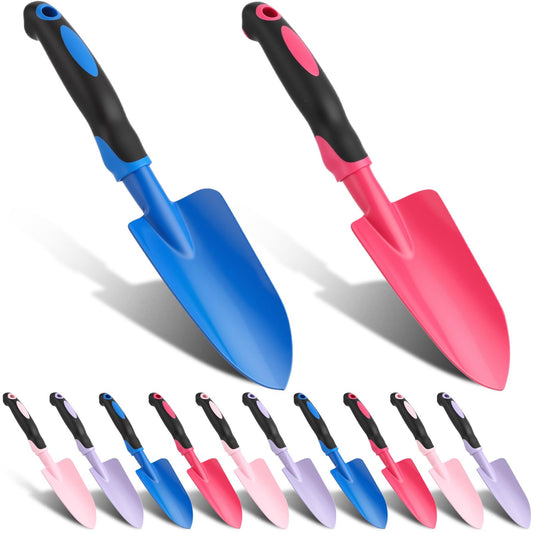 Yaocom 12 Pcs Garden Shovel Aluminum Alloy Heavy Duty Trowel Small Digging Shovels Metal Hand Trowel Spade with Soft Handle for Garden Lawn Yard Planting Tool (Wide Shovel,Fuchsia,Purple,Blue,Pink)