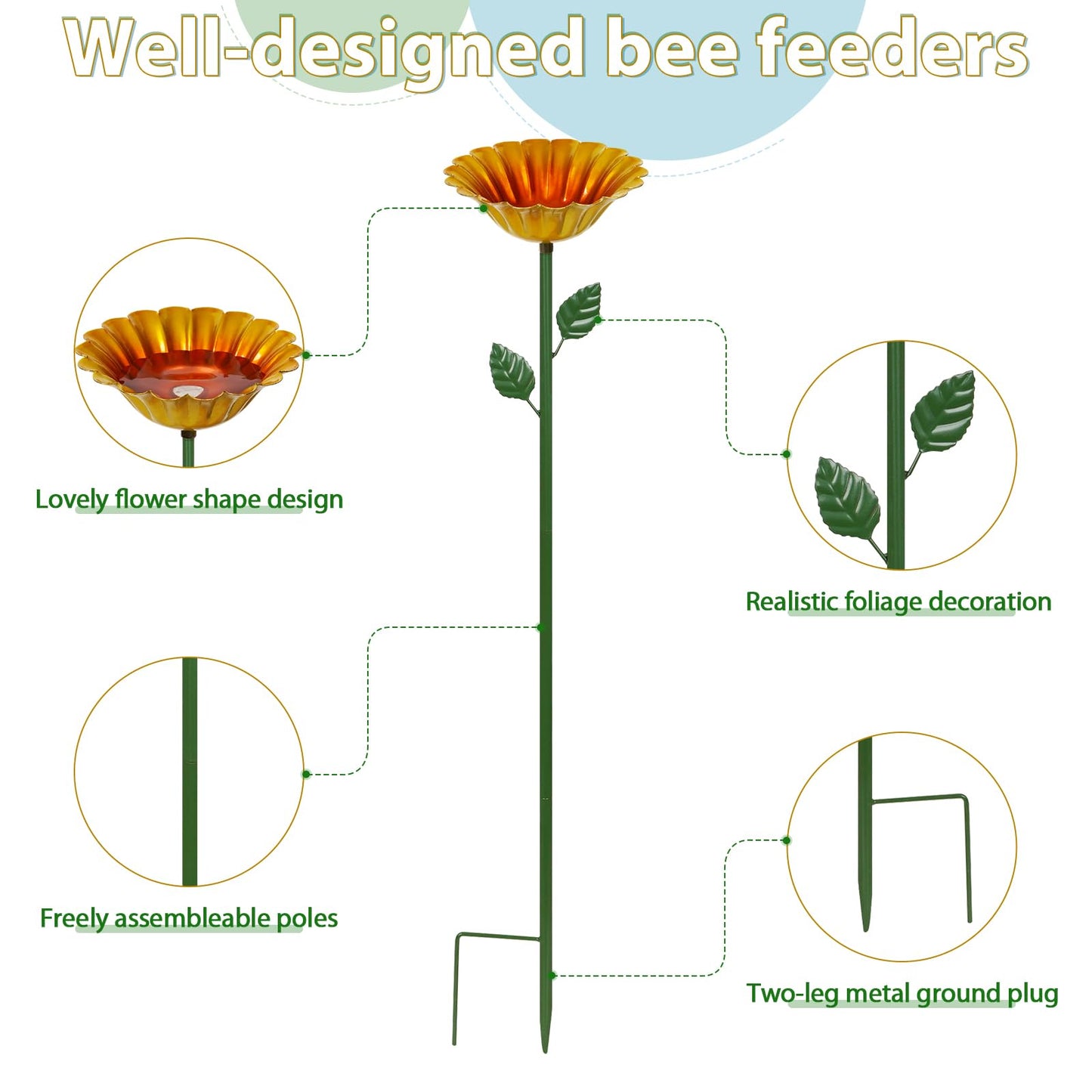 Retyion Large Bee Watering Station, 4 Pack Small Bird Bath for Outside, Metal Butterfly Feeders Bowl with 5.32'' Flower Design Bee Bath for Garden Decor (Classic-Flower 4-Pack)