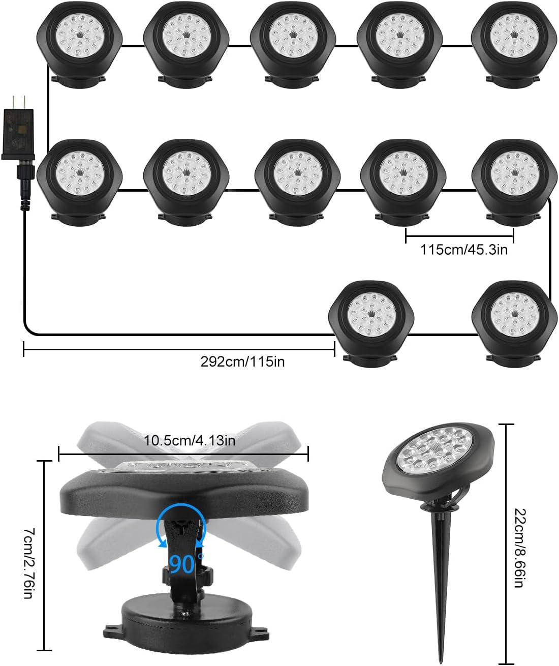 CREPOW RGB Underwater Pond Lights,Super Bright 18 LED Submersible Fountain Lights, Bluetooth APP Control IP68 Waterproof Color Changing Spotlights for Fish Aquarium Tank Yard Garden Pool(Set of 12)