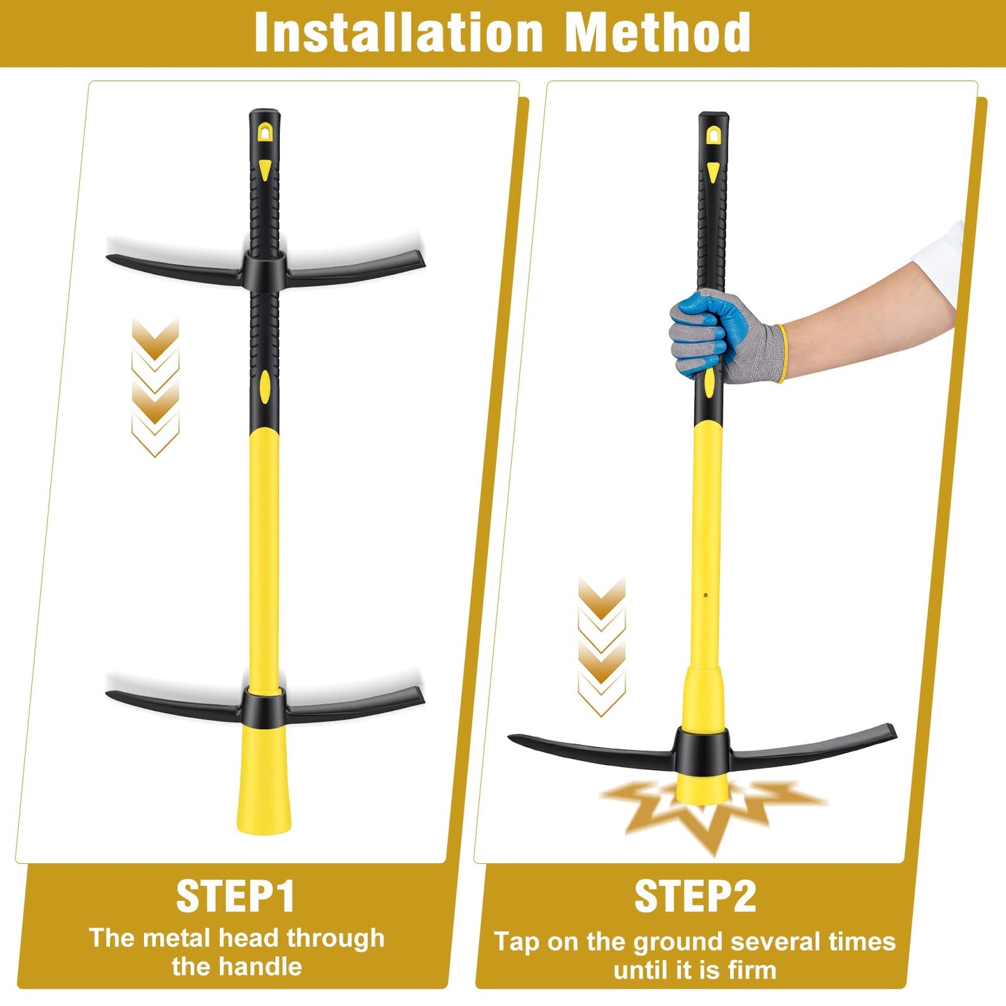 NAUKII 36 inch Garden Hoe Fiberglass Handle Hoe Garden Tool Carbon Steel Hand Tools