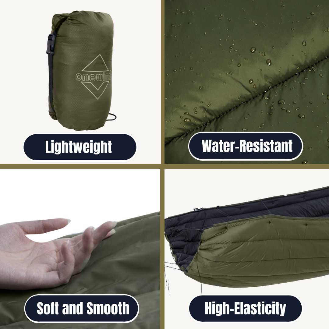 Onewind Camping Hammock Underquilt, Sorona Insulation Under Quilt, Lightweight Warm Hammock Quilts for Winter Camping, Hiking, Backpacking, OD Green