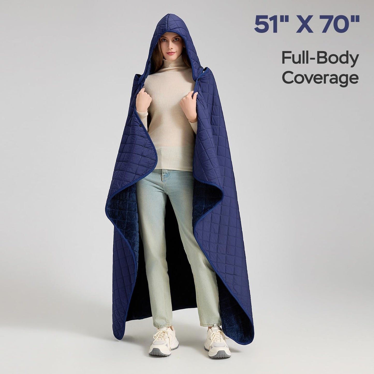 WAPROCOZ Waterproof Camping Blanket - Cozy Coral Fleece Lining, Triple Layers Warm Comfy Foldable for Camping Stadium, Beach, Picnic, Grass, Concerts, Car, Dog, 51''X 70'' Navy Blue