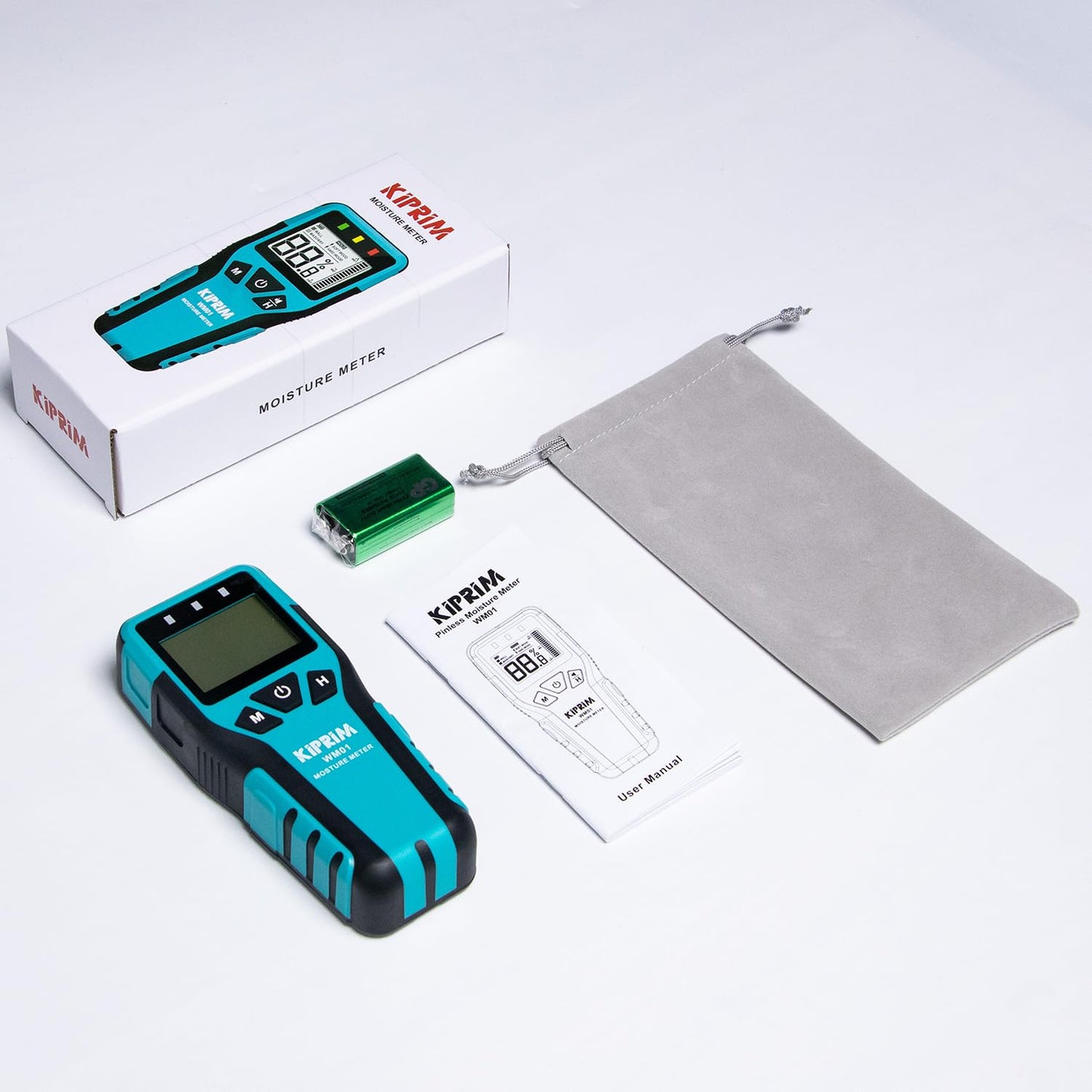 Kiprim Pinless Moisture Meter Home Moisture Level Tester Damp Meter for Floor,Wood, Walls, Concrete – Accurate Non-Destructive Testing Moisture Meter WM01