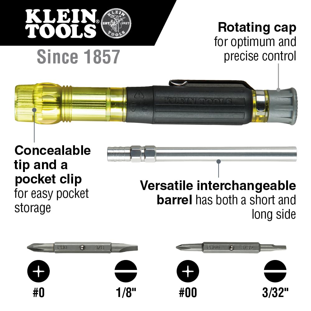 Klein Tools 80037 Screwdriver Tool Set, Multi-Bit Pocket Precision Screwdriver and Adjustable Length Stubby, 2-Piece