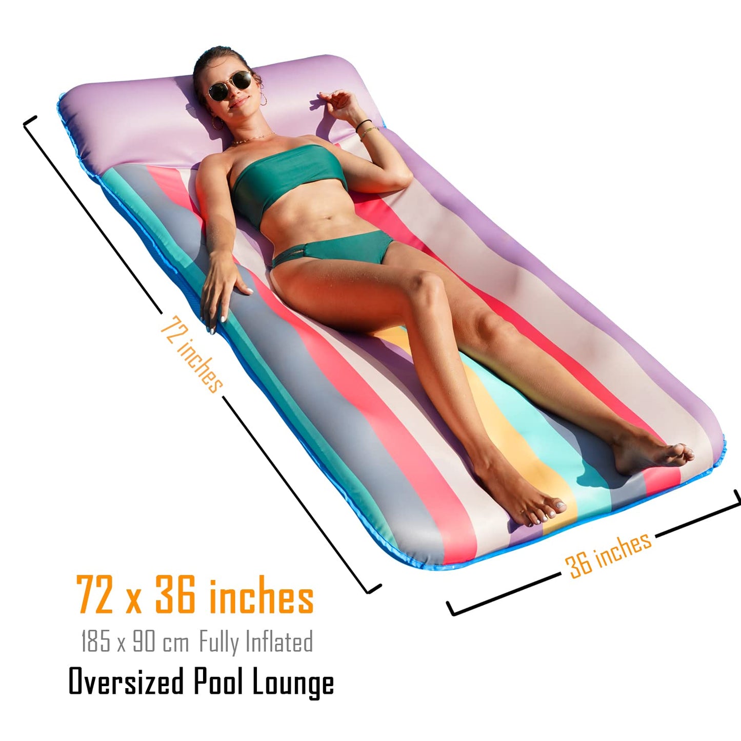 PARENTSWELL Oversized Pool Float - 72" x 36", X-Large, Fabric-Covered Pool Lounger with Headrest