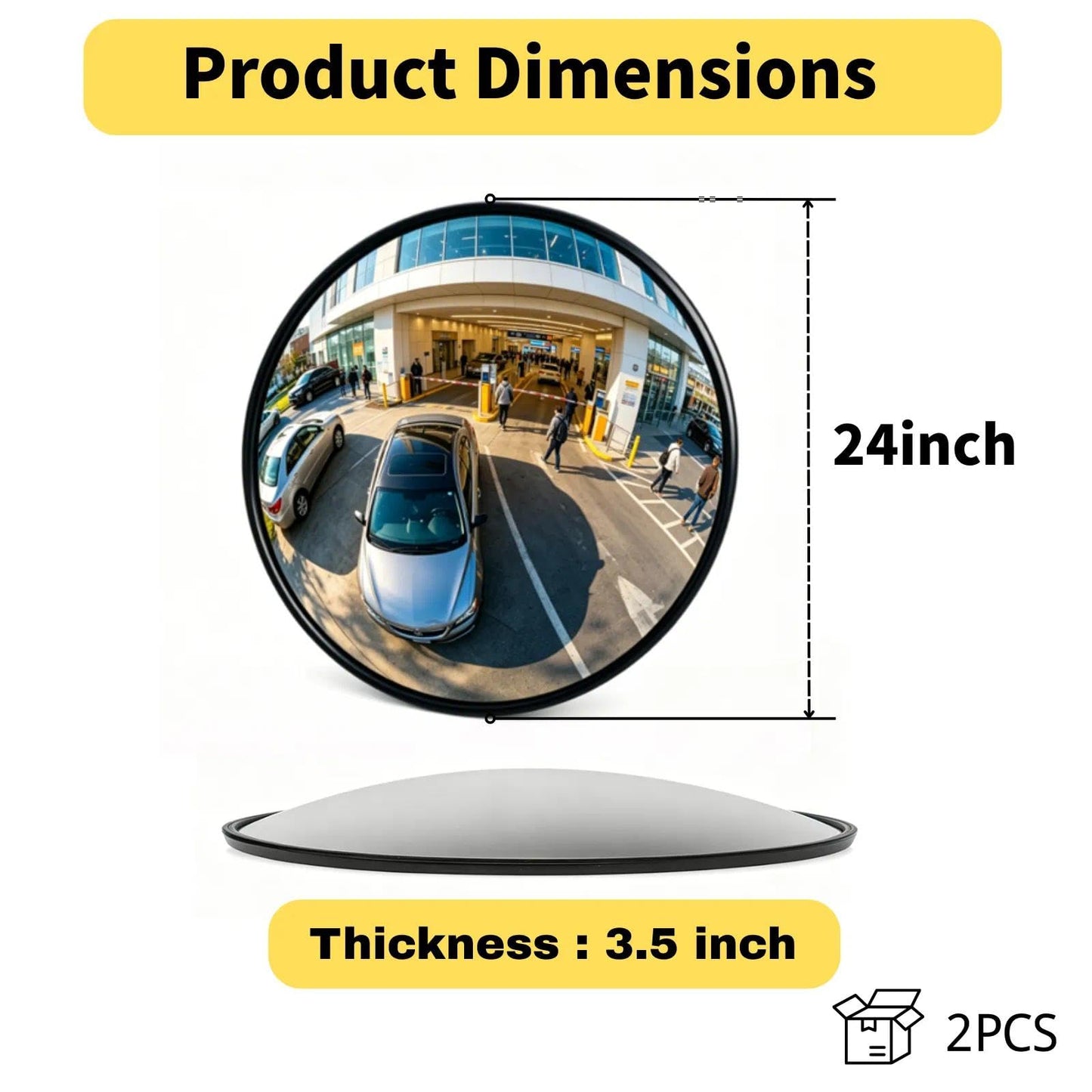 24" Security Convex Mirror-160° Outdoor & Indoor Driveway Security Safety Mirror, Unbreakable Acrylic for Garage, School,Warehouse & High-Traffic Areas (2pc)