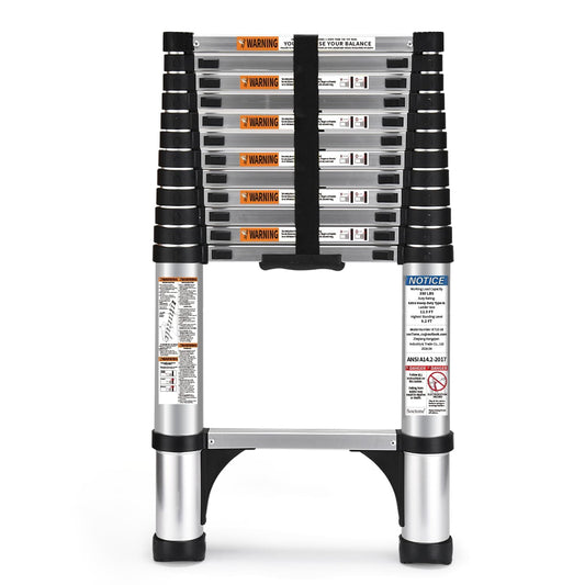 Telescoping Ladder, SocTone 12.5 FT Aluminum Lightweight Extension Ladder with 2 Triangle Stabilizers, Heavy Duty 250lbs Max Capacity, Multi-Purpose Collapsible Ladder for RV or Outdoor Work