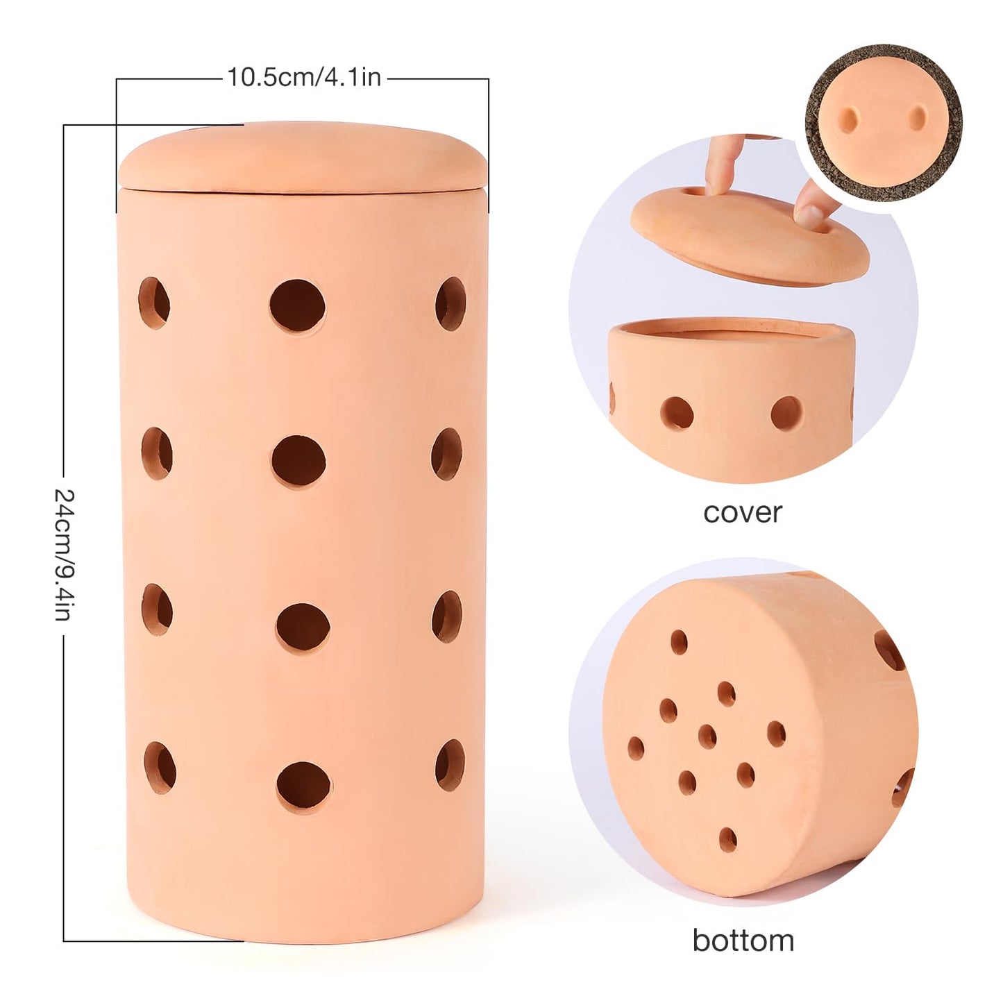 Underground Worm Farm 10 * 4.13 * 4.13Inch Garden Composting bin Ceramics Outdoor Gardening Compost Bin with Holes and Lid Clay for Vegetable Backyard Compost Bin Outdoor