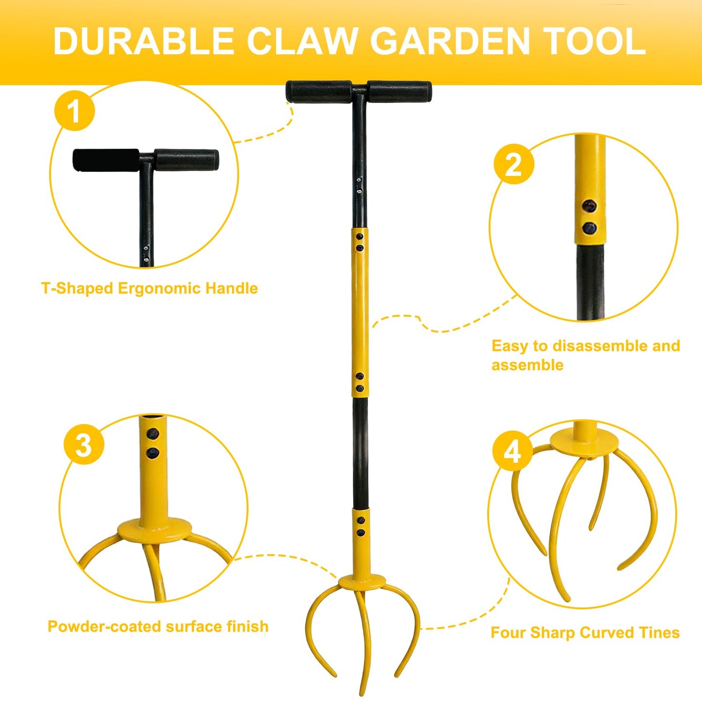 Garden Hand Tiller with Ergonomic Handle, Steel Cultivator Tiller Lawn Aerator Soil Lossener Manual Twist Tiller for Gardening