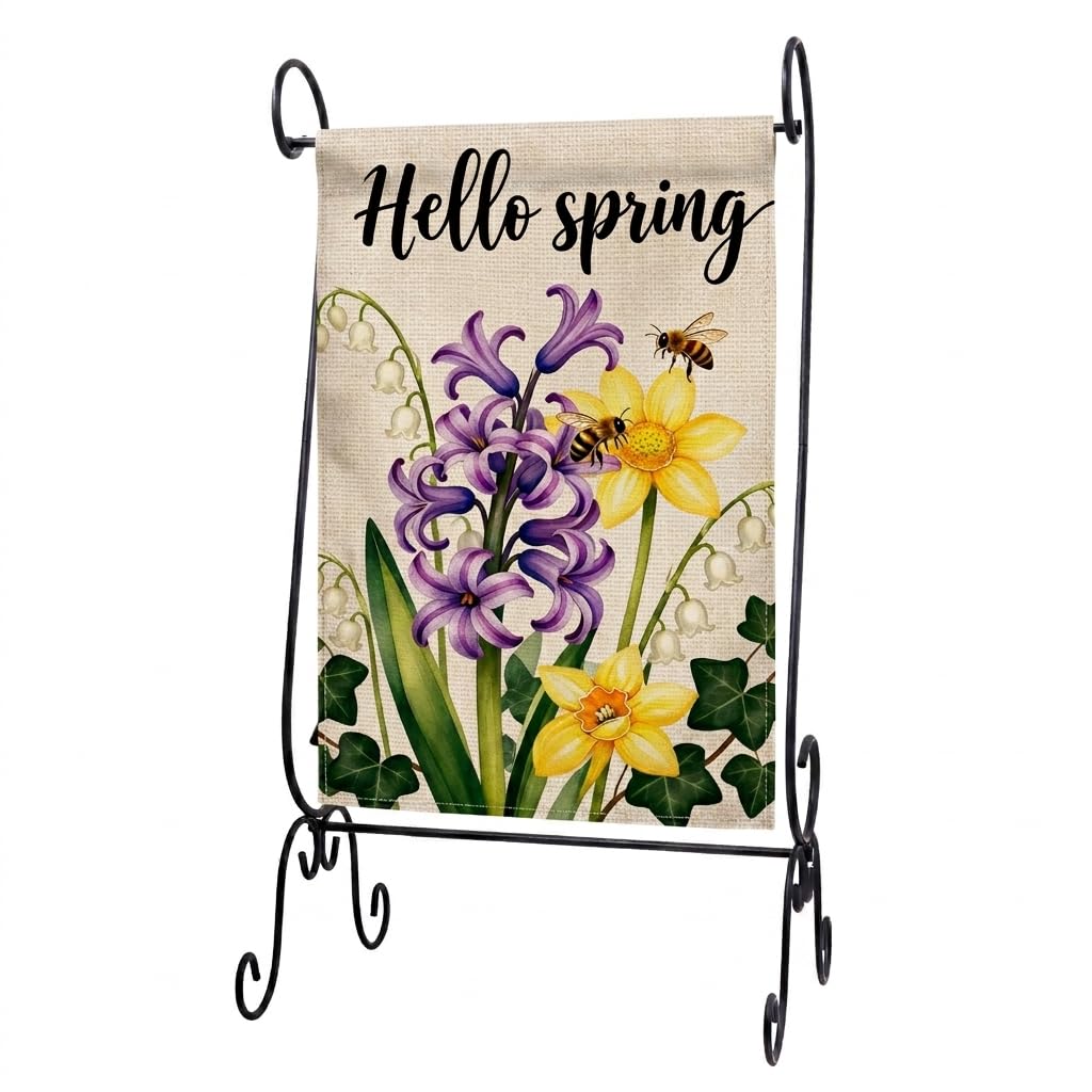 ESTTOP Scroll Garden Flag Stand Metal Iron Flag Holder Stand For Outside or Inside House Patio Balcony Decor Suitable for 12x18 Garden Flags No Flags Included