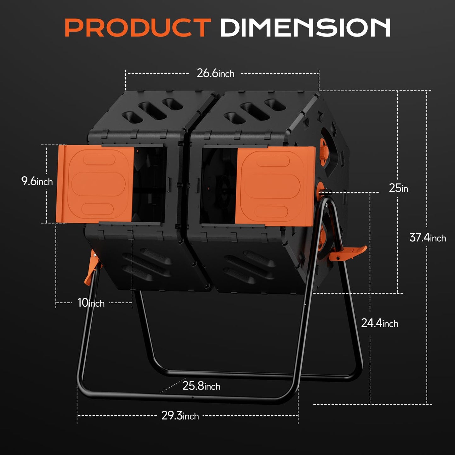 TOP XIAN Compost Tumbler Outdoor 45 Gallon/170L, Dual Chamber Large Compost Bin for Garden, Backyard, and Yard, Large Opening & Elevated Base 360°Rotating Tumbling Composter for Gardeners