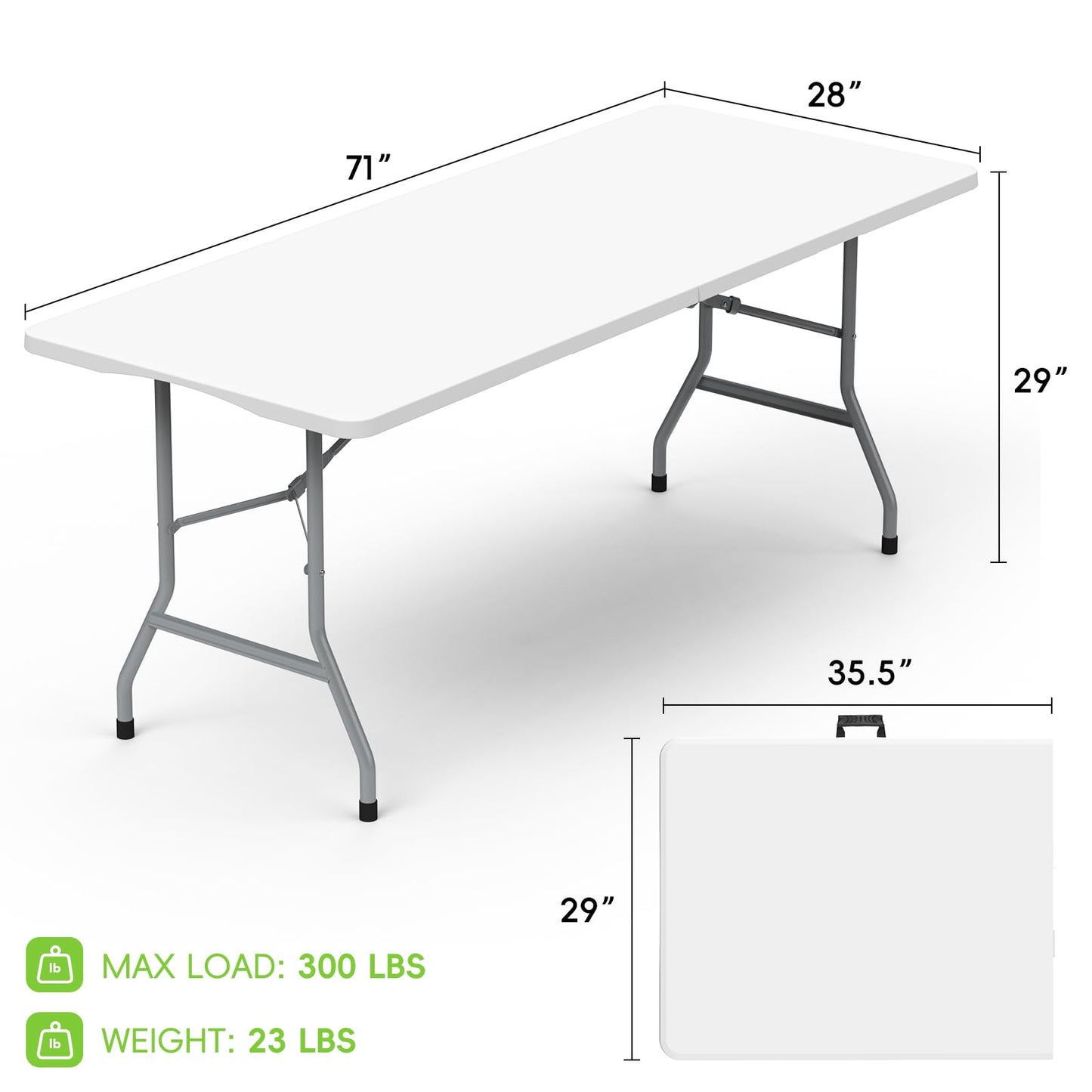 HLPB Folding Table - 2 Pcs, 6 ft Portable Camping Table with Handle and Safety Locks, Foldable Plastic Dining Table for Indoor/Outdoor Use, Perfect for Picnics and Parties