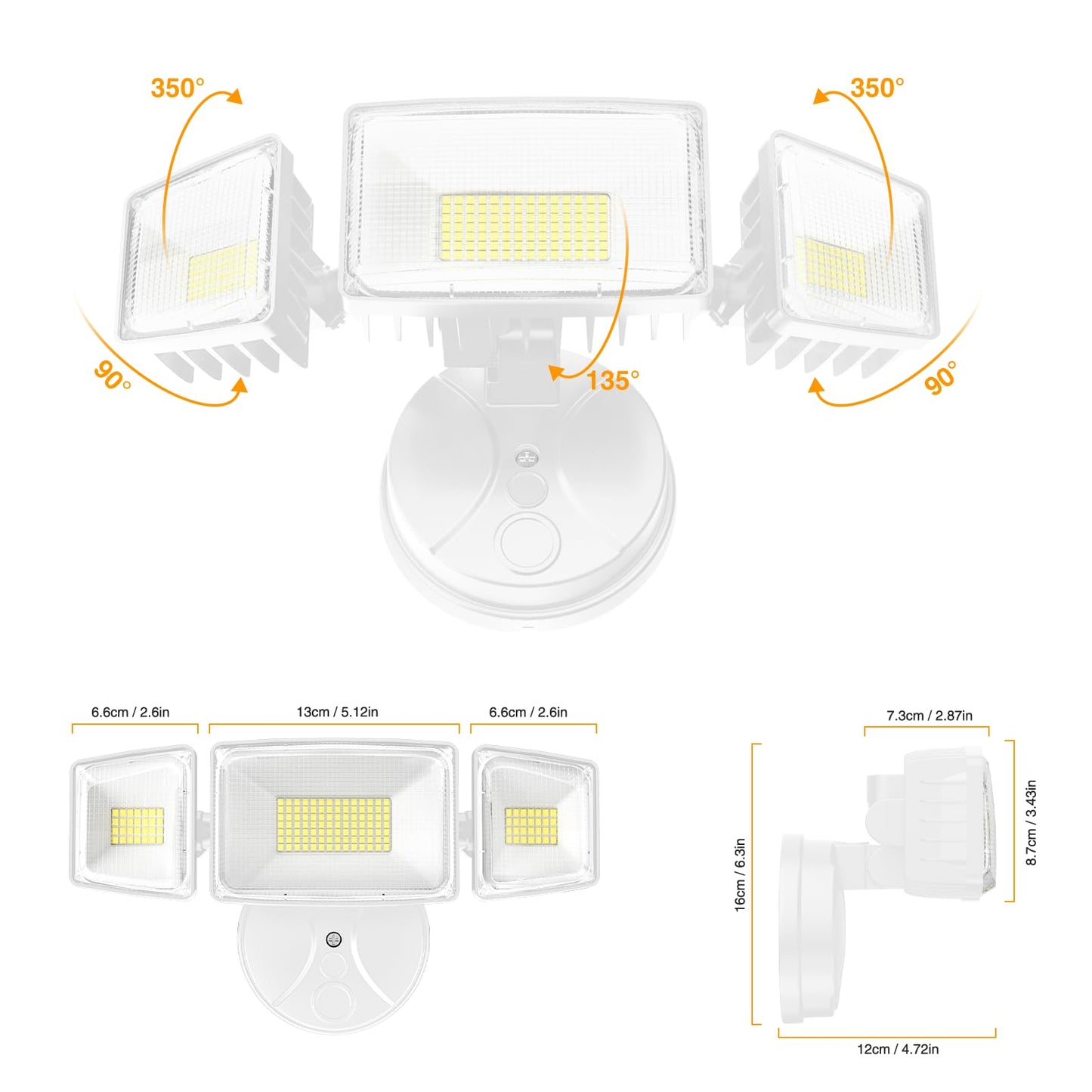 Onforu 100W 11000LM Flood Lights Outdoor, Brightness Security LED Flood Lights with 3 Adjustable Heads, Switch Controlled, IP65 Waterproof 6500K Outside Exterior Flood Light for Yard Garage Eave Patio