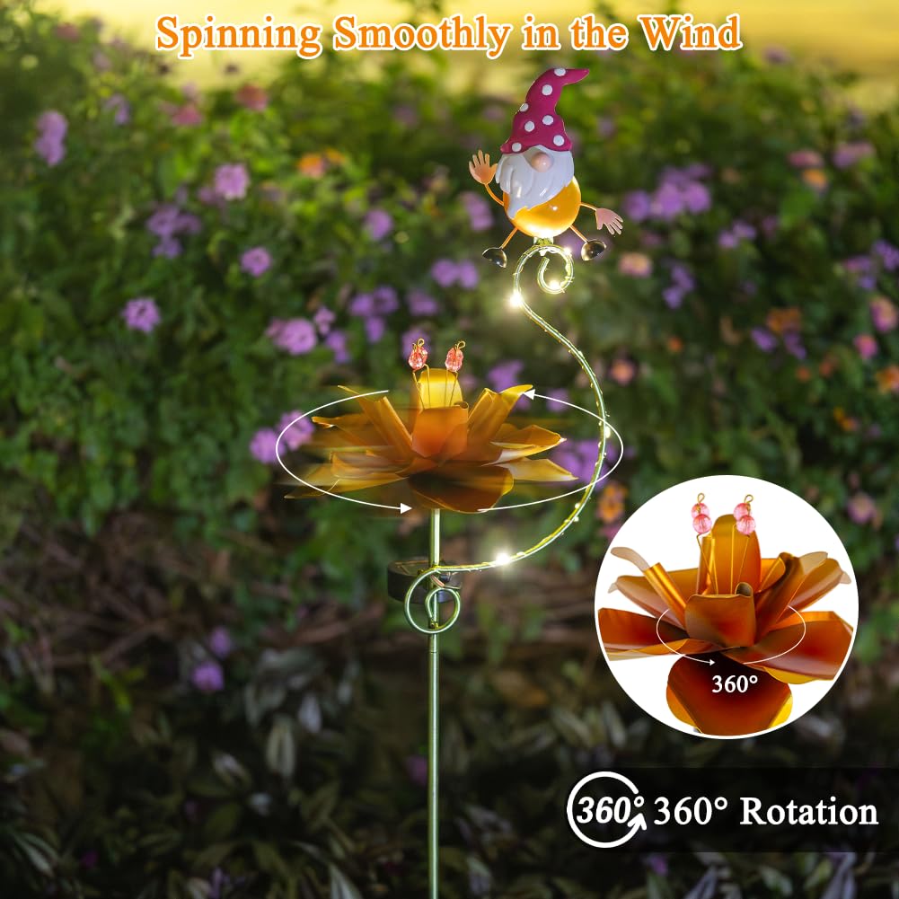 Viterlight Solar Wind Spinners Outdoor, Gnome Metal Wind Spinner, Solar Powered Kinetic Pinwheels Decorative Windmills for Yard, Lawn, Patio, Garden