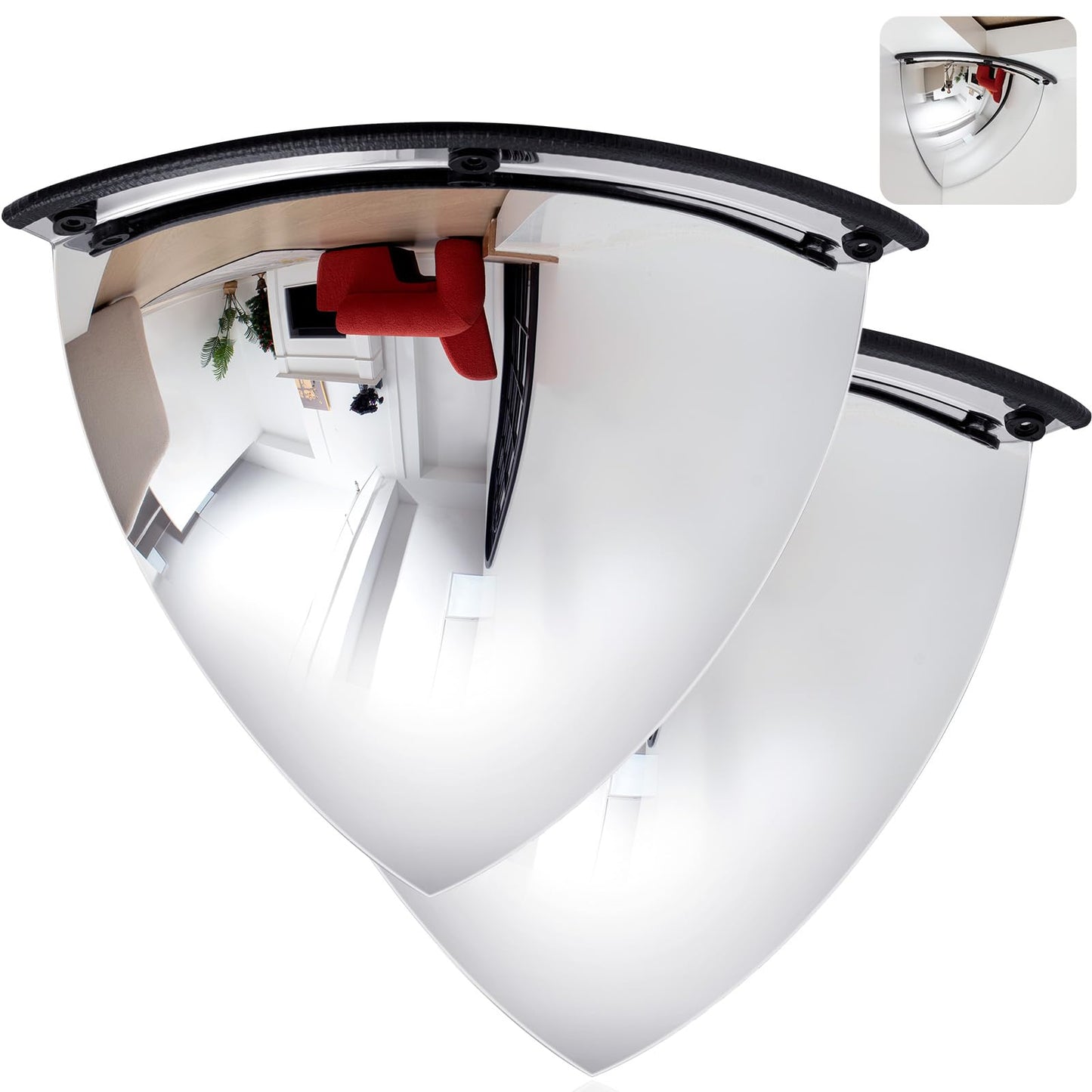 Suzile 2 Pieces 26 Inch Acrylic Quarter Dome Mirror Convex Corner Safety Mirror High Viewing Angle Blindspot for Wall Warehouses Offices Retail Stores Parking Garages