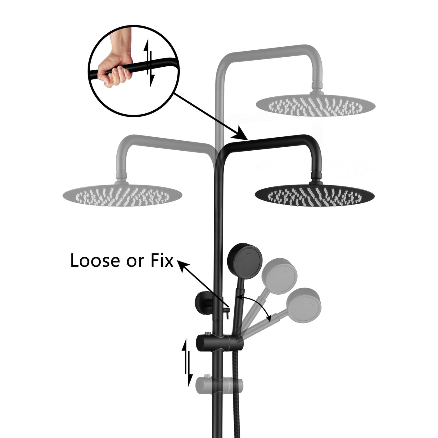 Matte Black Outdoor Shower Kit - SS304 Shower Head with Handheld, High Pressure, Complete Shower System with Enclosure and Fixtures