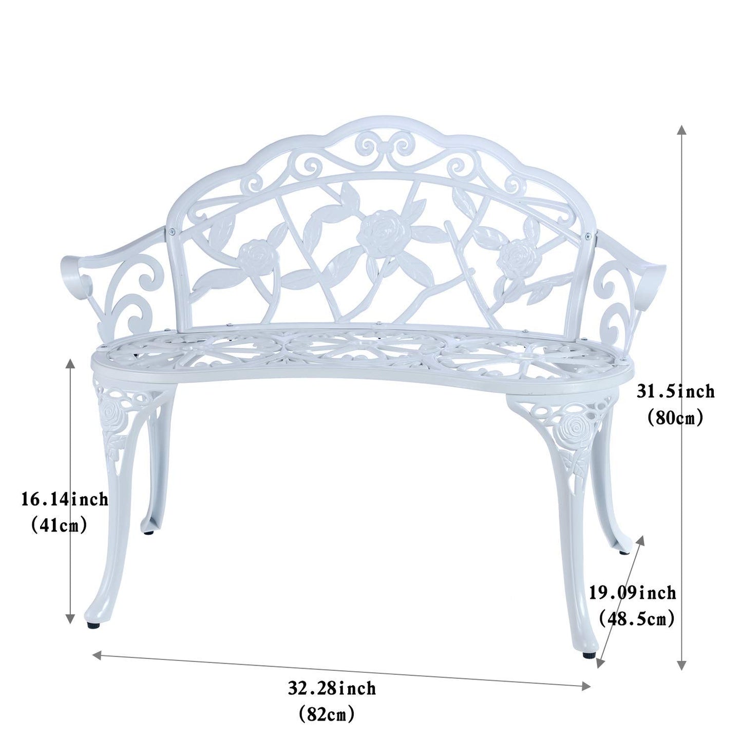 Patio Balcony Bench Double Seat, Anti-Rust Cast Aluminum Patio Garden Bench for Park Yard Outdoor Furniture White.1