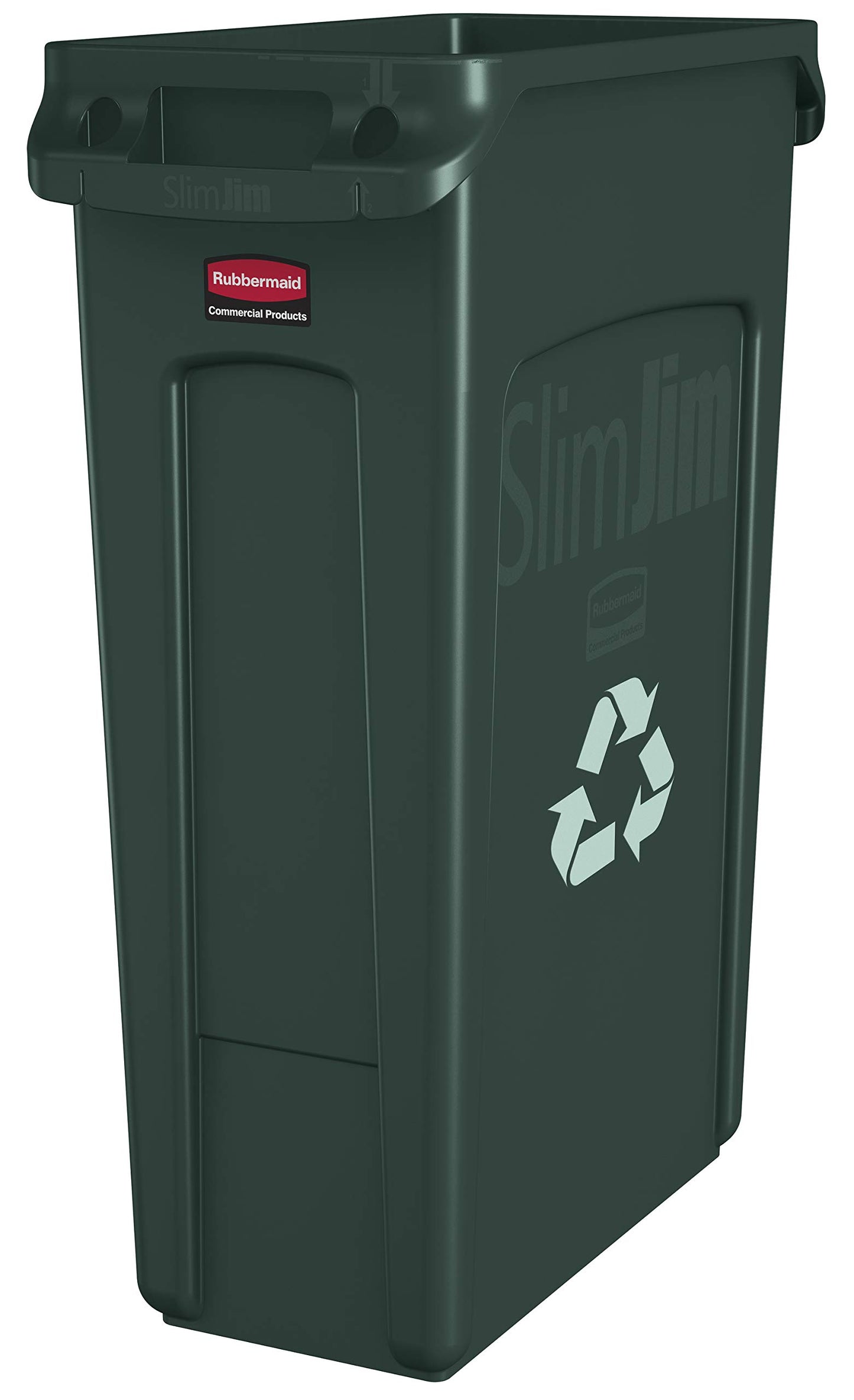 Rubbermaid Commercial Products Slim Jim Plastic Rectangular Recycling/Compost Bin with Venting Channels 23 Gallon Green Recycling (FG354007GRN)