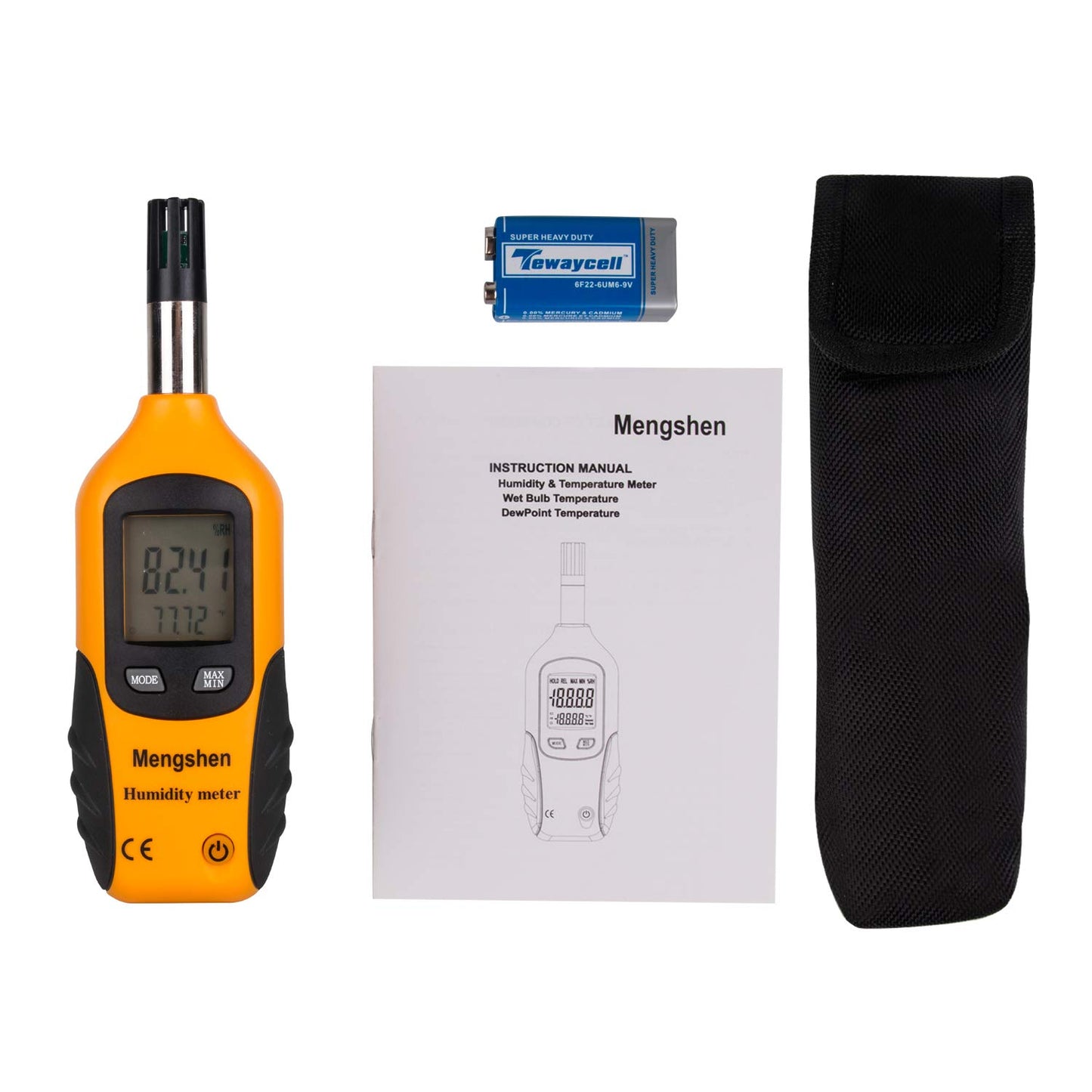 Mengshen Digital Psychrometer - Handheld Temperature and Humidity Meter Gauge with Dew Point and Wet Bulb Temperature - Battery Included