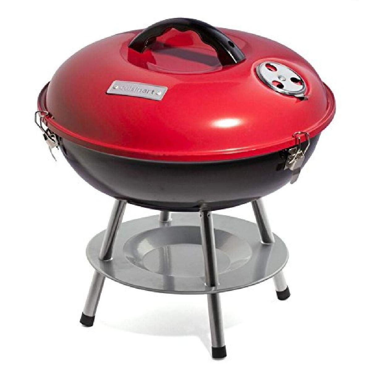 Cuisinart 14" Portable Charcoal Grill, Tabletop Outdoor Small Grill with Locking Lid and Dual Vents, Chrome Plated Travel Size BBQ Perfect for Camping, Tailgates, Cookouts, Red
