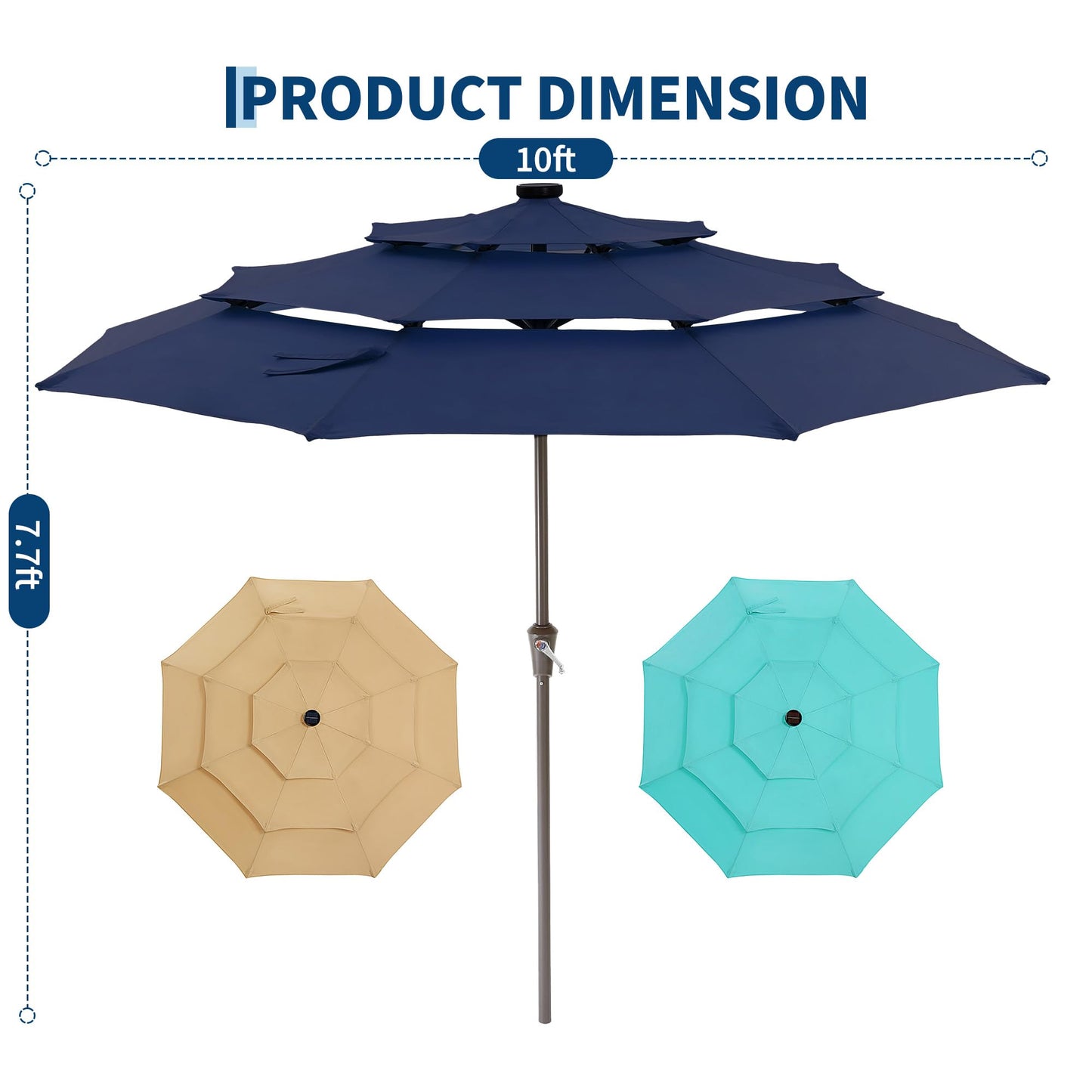 Garvee 10ft Patio Umbrella with Solar Lights, 3-Tier Patio Table Umbrella Outdoor with LED Lights, Ventilation, Easy Crank & Tilt, 8 Sturdy Ribs, UV Protection, Large Patio Umbrella for Deck, Pool