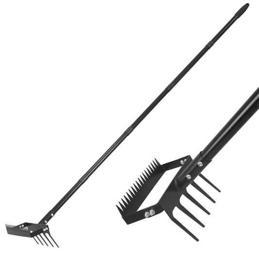 Gardzen 70" Garden Hoe for Weeding, Long Handle Hula Tool with Serrated Blade, Heavy Duty 2-in-1 Stirrup Scuffle Weeder, Cultivator Rake for Loosening Soil & Planting