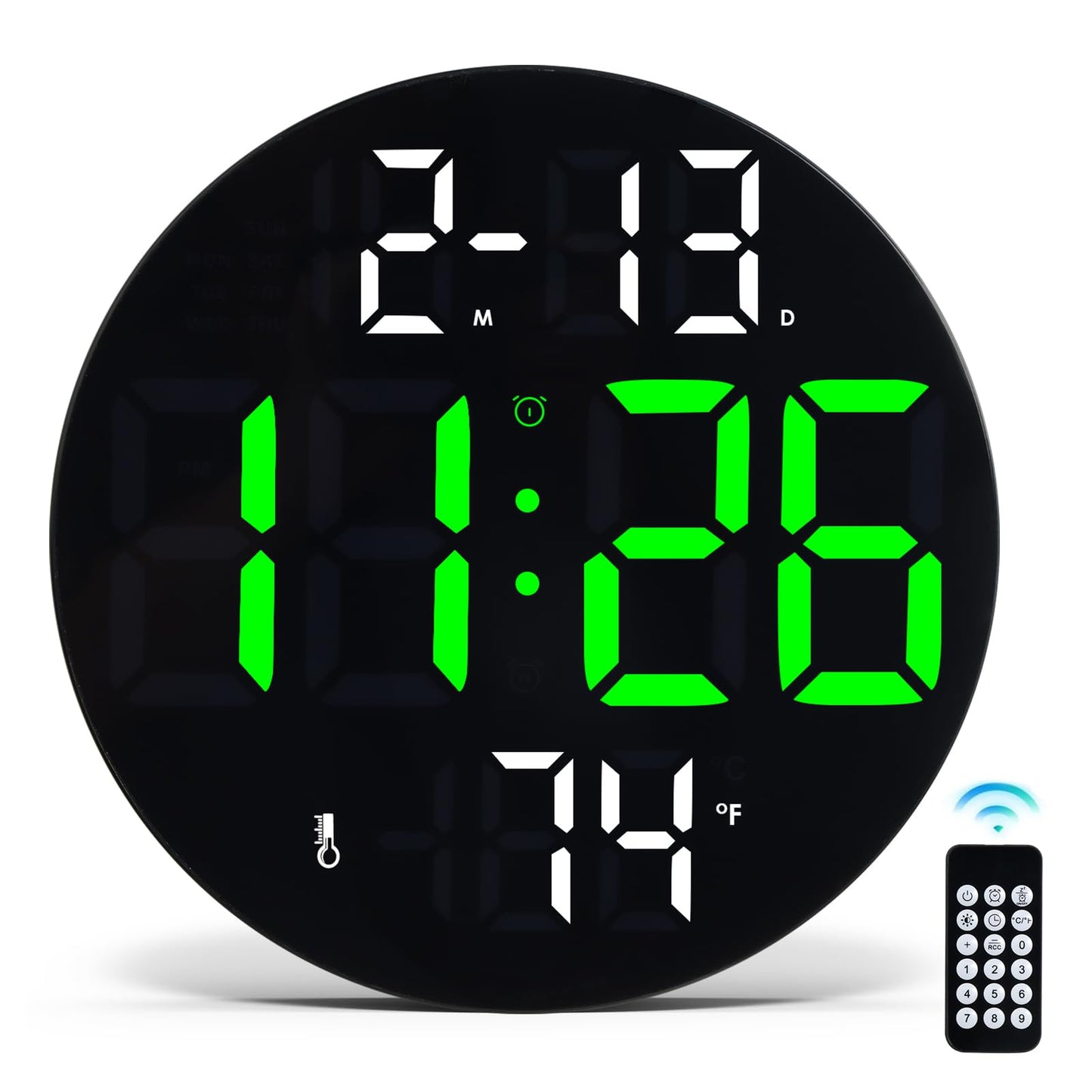 Digital Wall Clock with Large LED Display, 5-Brightness, Temperature, Low-Reflectivity, Small Silent Non-Ticking Modern Electric Wall Clock for Bedroom, Living Room, Office, Classroom, Farmhouse