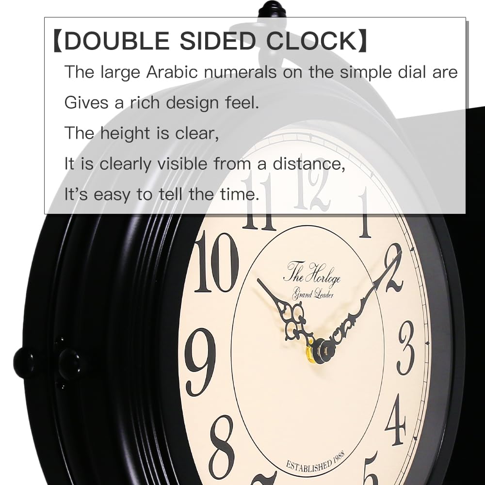 BESTIME 66264B 16-Inch Double Sided Metal Wall Clock with Black Frame.Sturdy Frame,Easy Read,Garden,Home Décor,Indoor,Outdoor,Farmhouse,Yard,Station,Office,Photography Props.