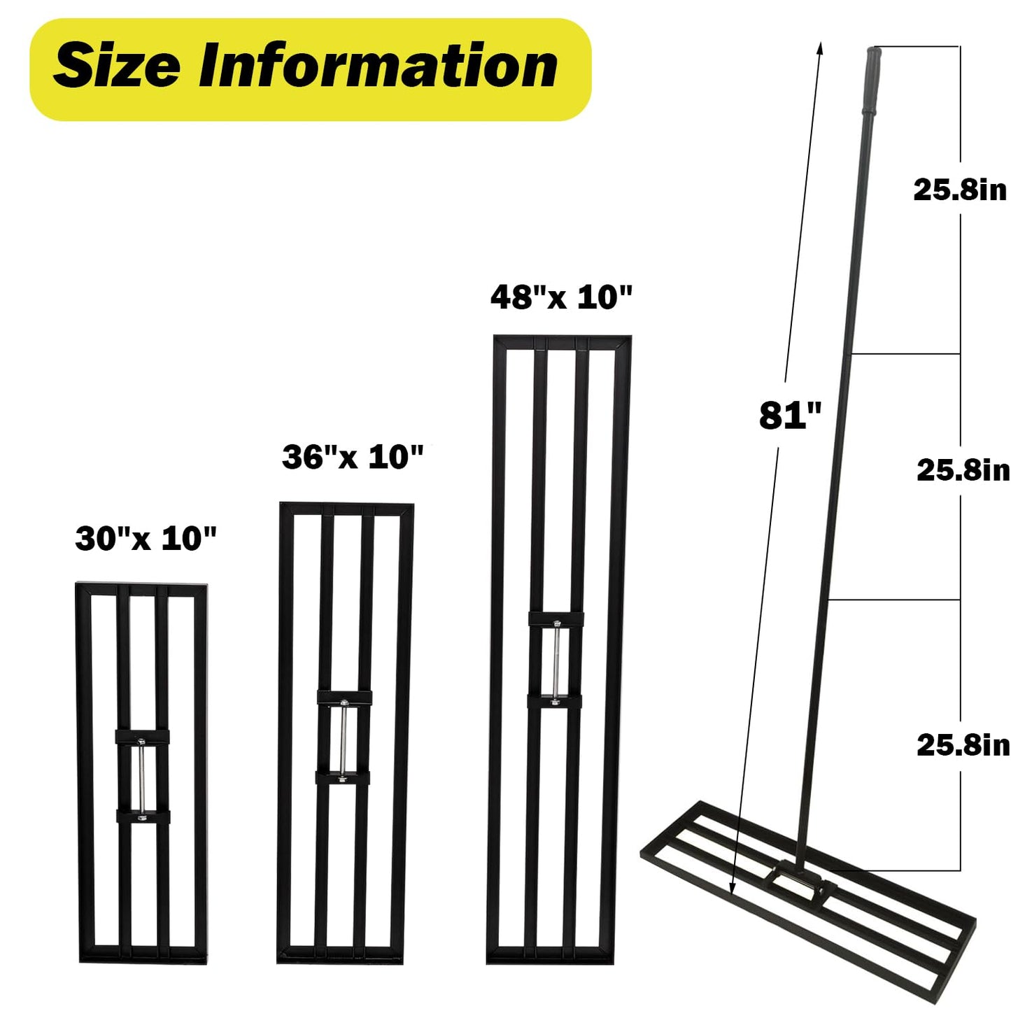 Eagwon 48"x10" Lawn Leveling Rake - High Carbon Steel Yard Lawn Leveler Tool with Adjustable Long Handle | Multi-Surface Levelawn Tool for Soil, Grass, Golf Course, Garden & Farm Care